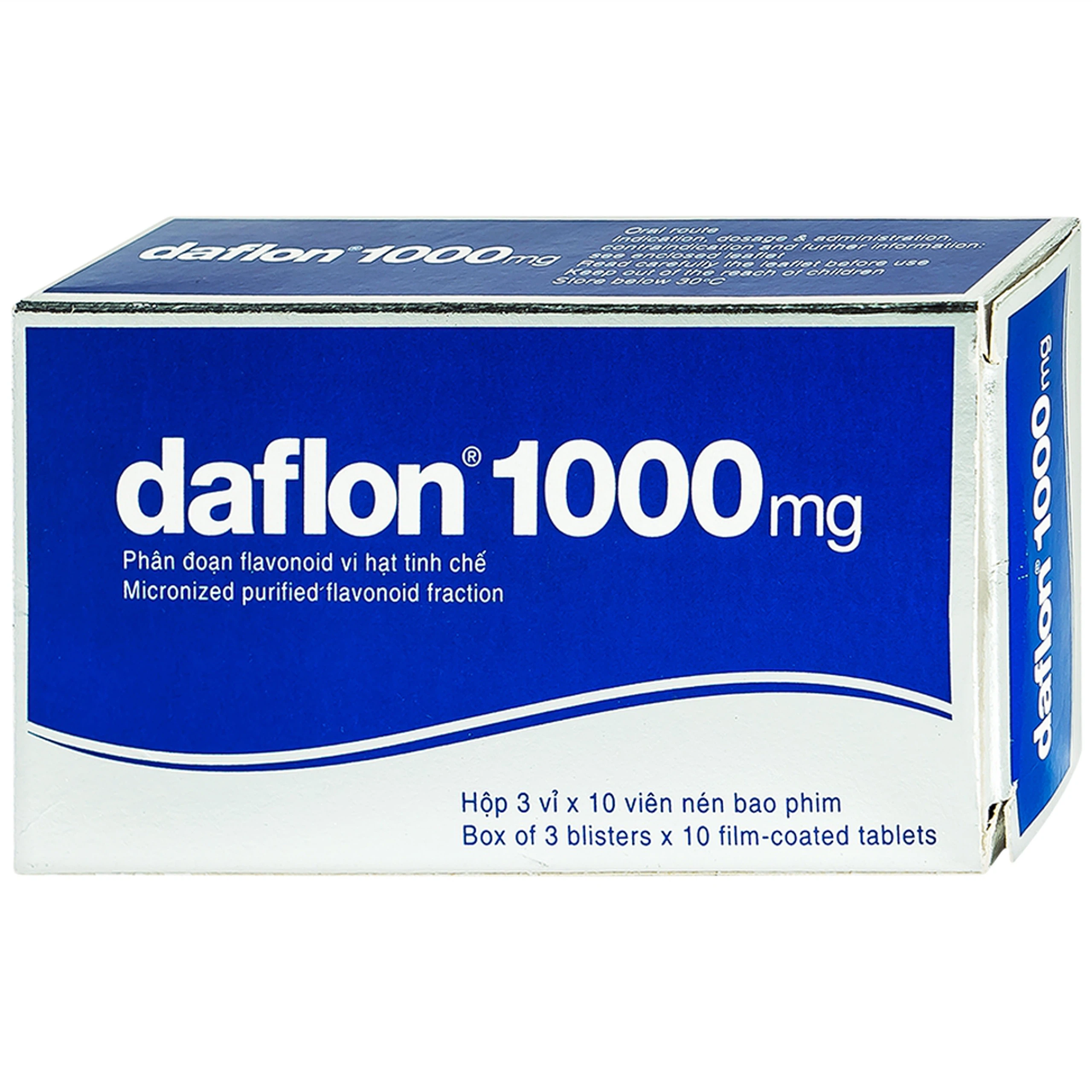 Thuốc Daflon 1000mg Servier điều trị triệu chứng thực thể liên quan đến trĩ cấp (3 vỉ x 10 viên)