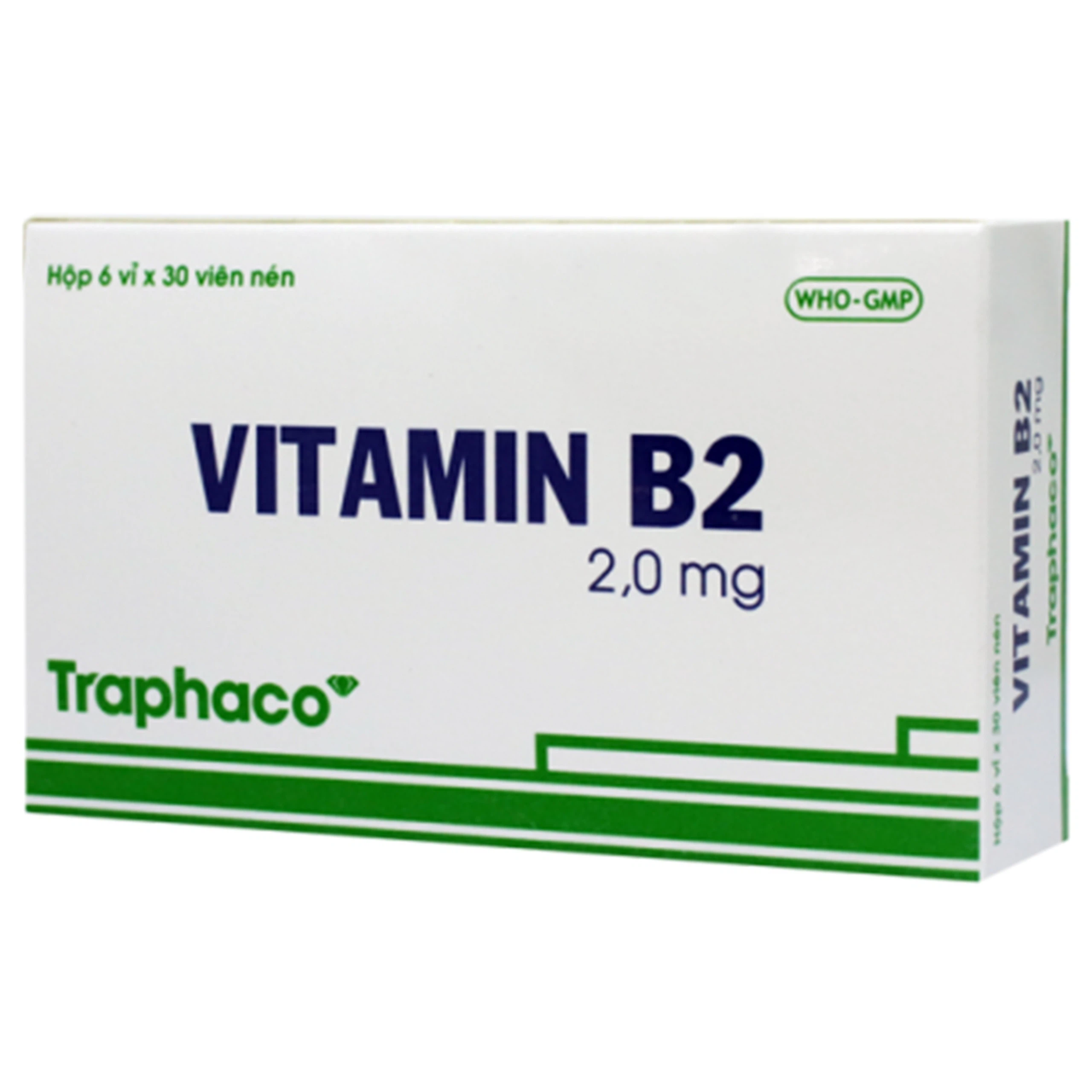 Thuốc Vitamin B2 2.0mg Traphaco phòng và điều trị khi thiếu Vitamin B2 (6 vỉ x 30 viên)