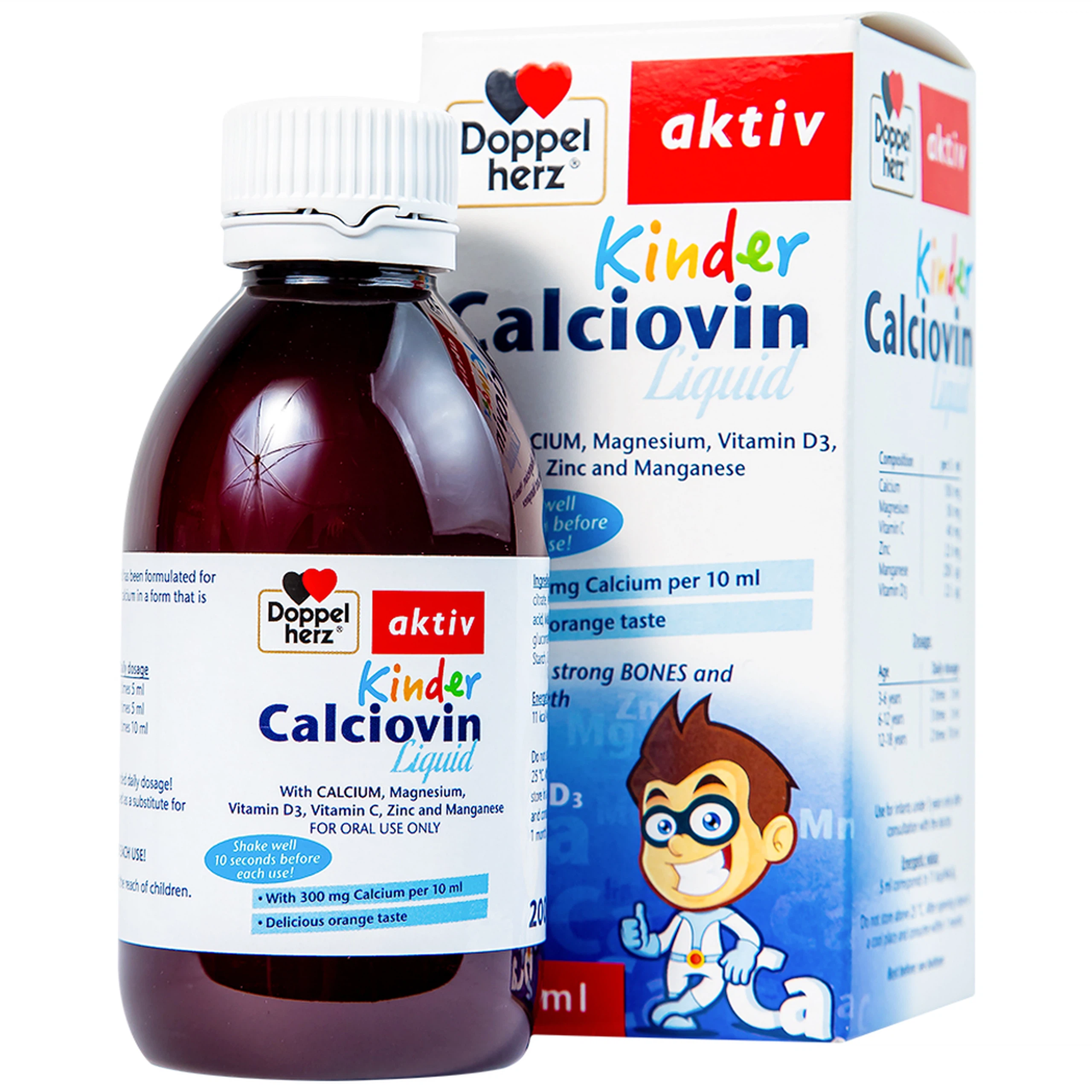 Dung dịch Kinder Calciovin Liquid Doppelherz Aktiv bổ sung canxi, magie và các vitamin (200ml)