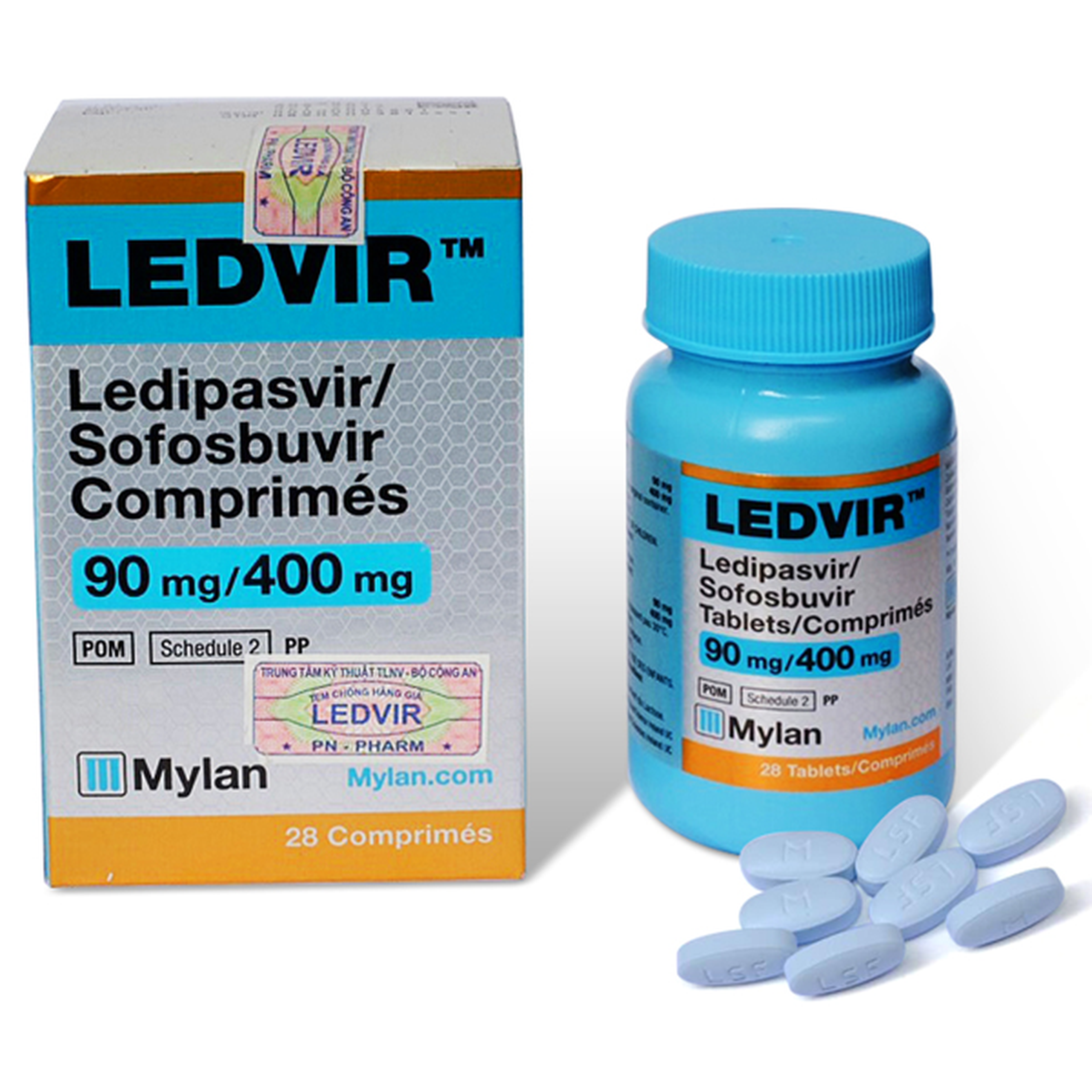 Viên nén Ledvir 90mg/400mg Mylan điều trị viêm gan C (28 viên)