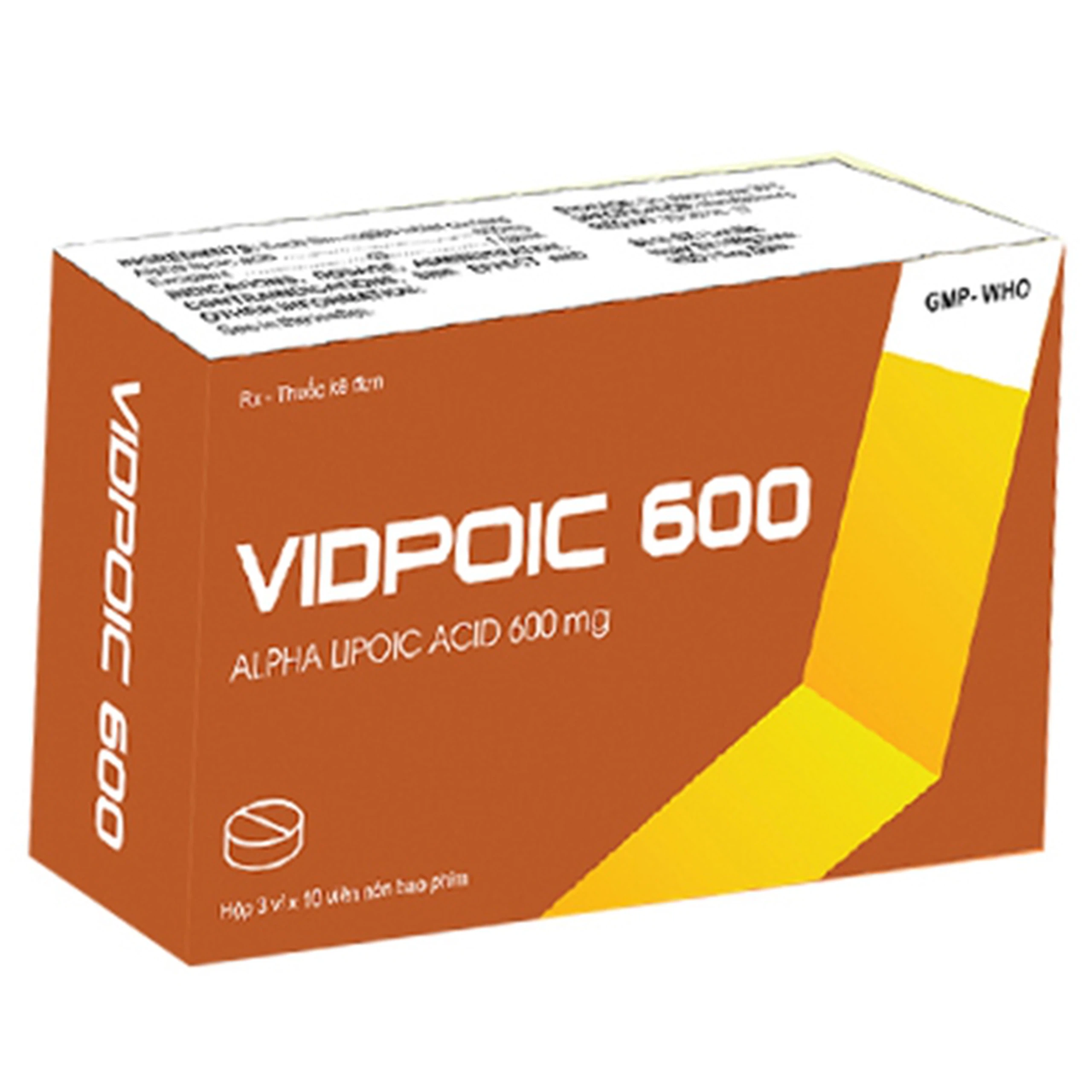 Thuốc Vidpoic 600 điều trị rối loạn cảm giác do bệnh viêm đa dây thần kinh đái tháo đường (3 vỉ x 10 viên)