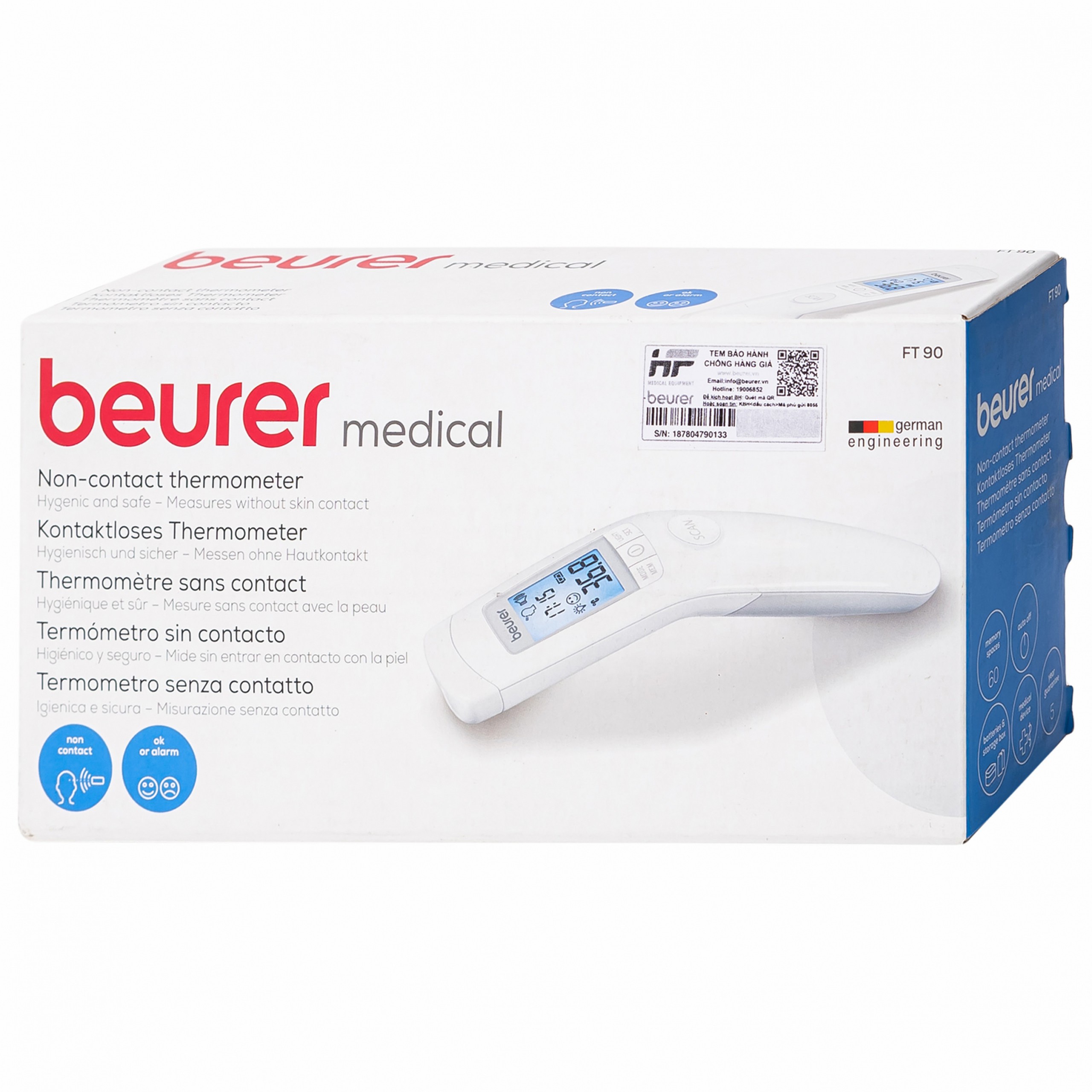 Nhiệt kế điện tử Beurer Medical FT90 đo nhiệt độ trán không tiếp xúc, đo nhiệt độ của đồ vật và phòng