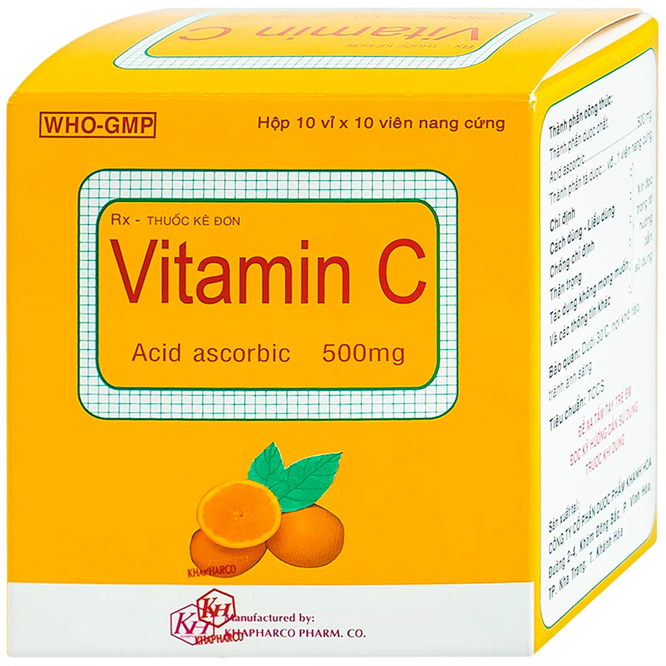 Thuốc Vitamin C 500mg Khapharco điều trị bệnh Scorbut (10 vỉ x 10 viên)