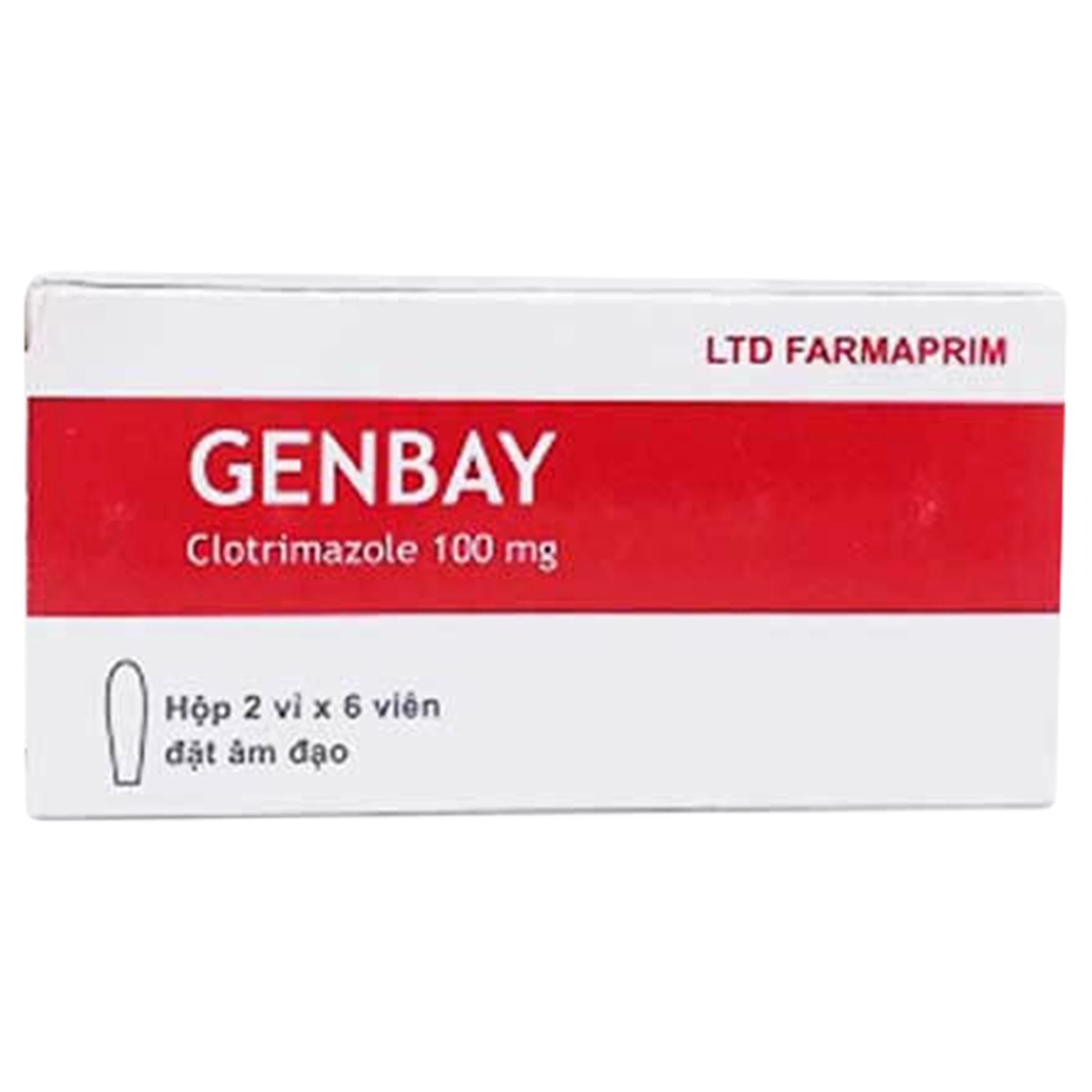 Viên đặt âm đạo Genbay Farmaprim điều trị nhiễm khuẩn, viêm, nấm (2 vỉ x 6 viên)