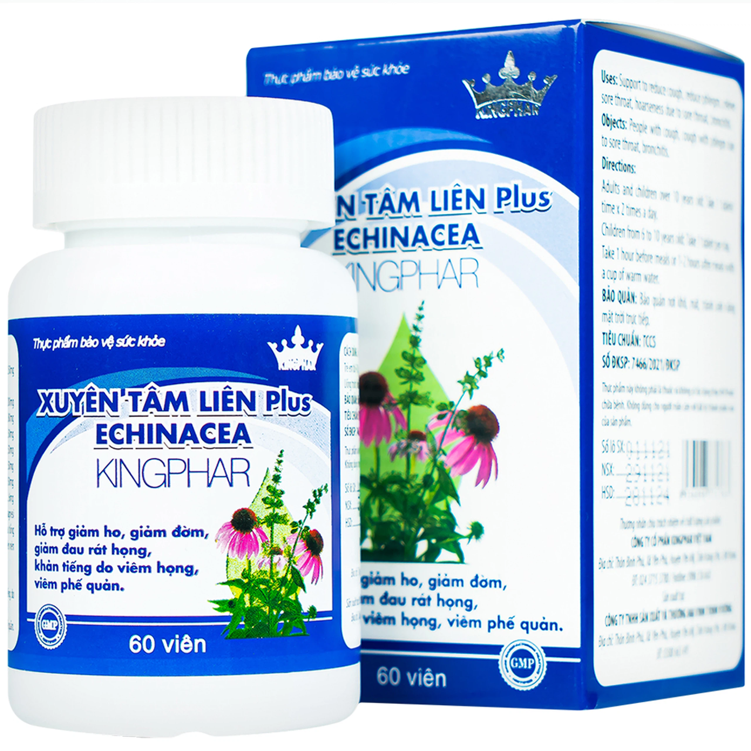 Viên nén Xuyên Tâm Liên Plus Echinacea Kingphar hỗ trợ giảm ho, giảm đờm, giảm đau rát họng (60 viên)