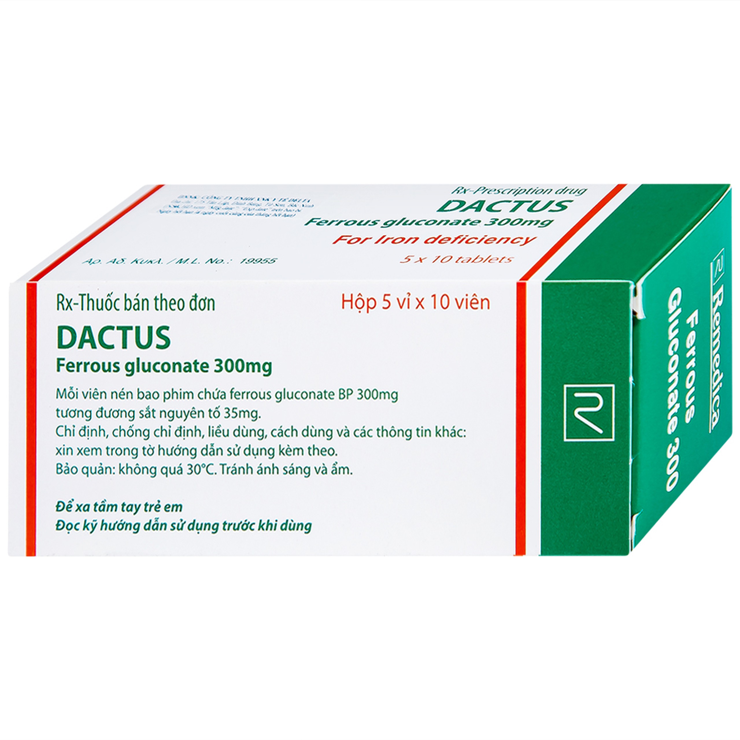Thuốc Dactus 300mg Remedica dự phòng và điều trị thiếu máu, thiếu sắt (50 viên)