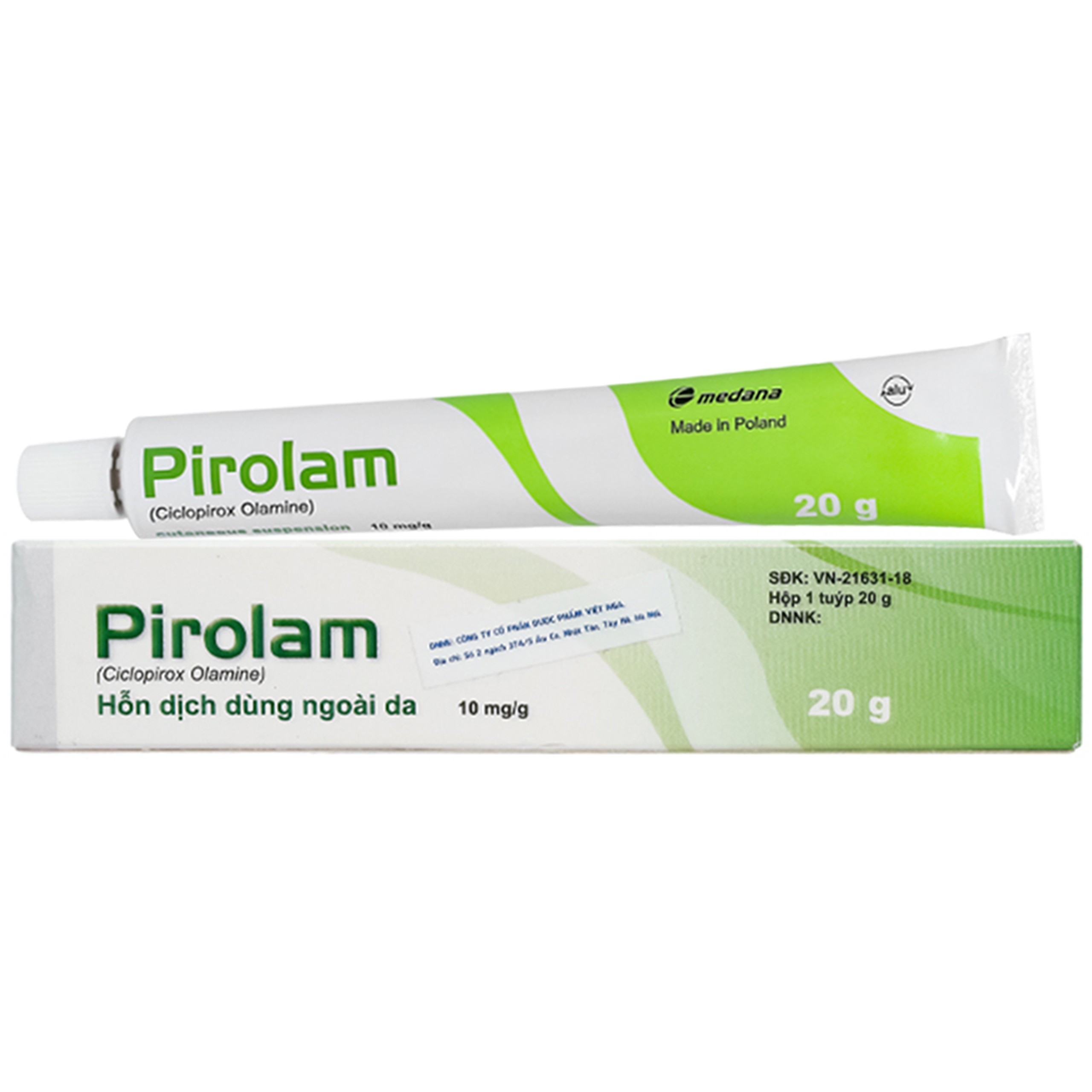 Thuốc bôi da Pirolam Medana xanh lá điều trị các bệnh nấm da, nấm da đầu, nấm da chân (20g)