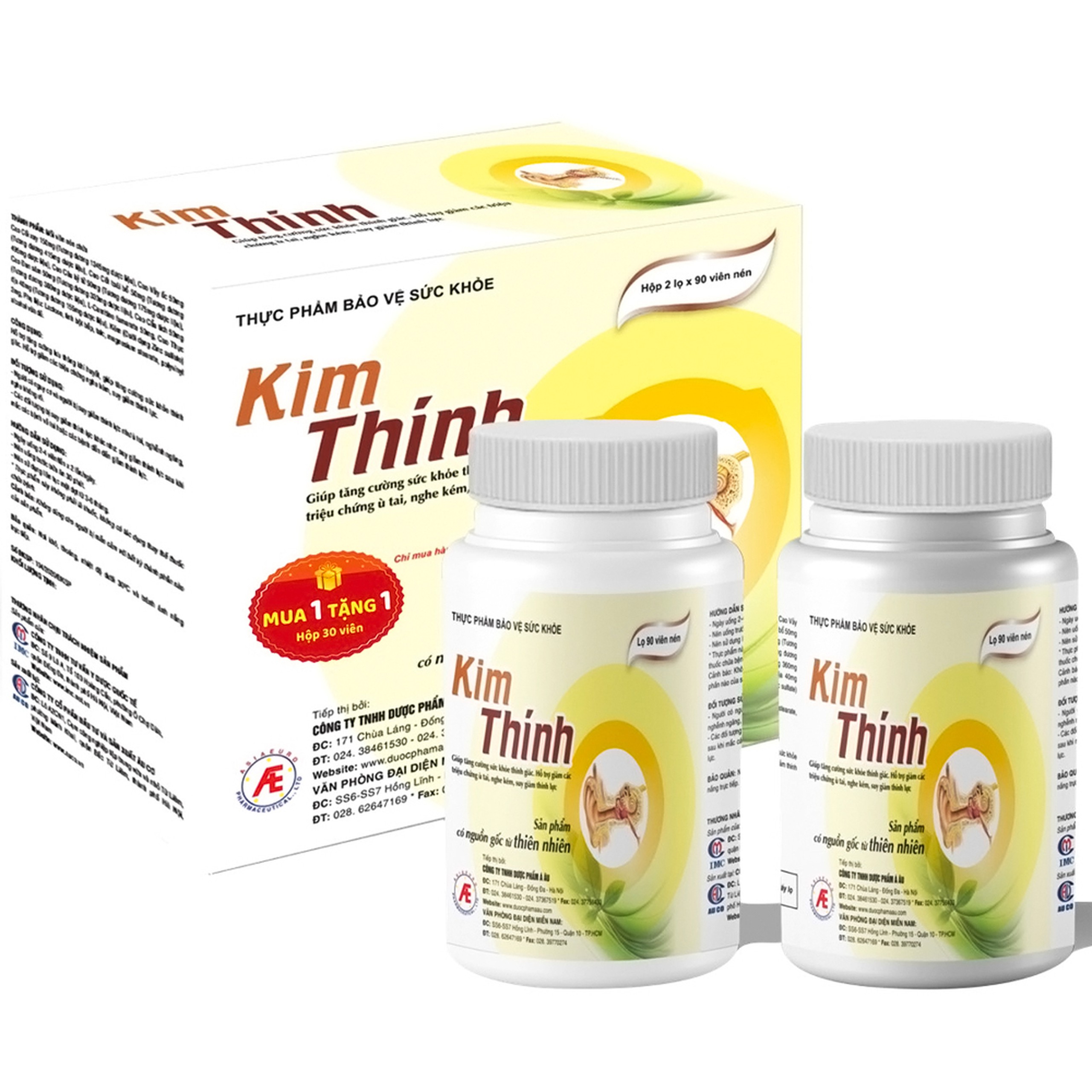 Viên uống Kim Thính Á Âu hỗ trợ tăng cường sức khỏe thính giác (2 lọ x 90 viên)