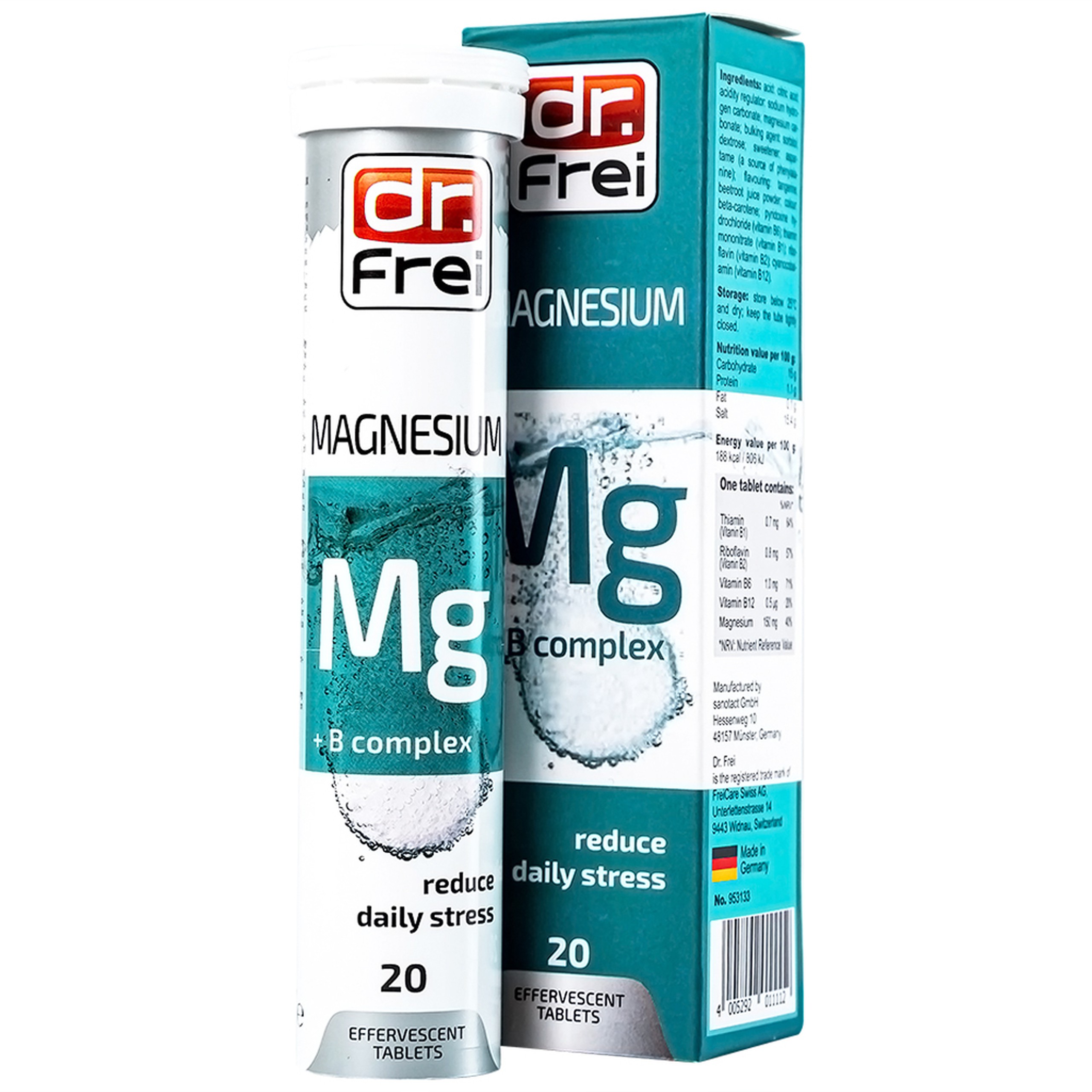 Viên sủi Magnesium + B Complex Dr. Frei hỗ trợ giảm căng thẳng (20 viên)