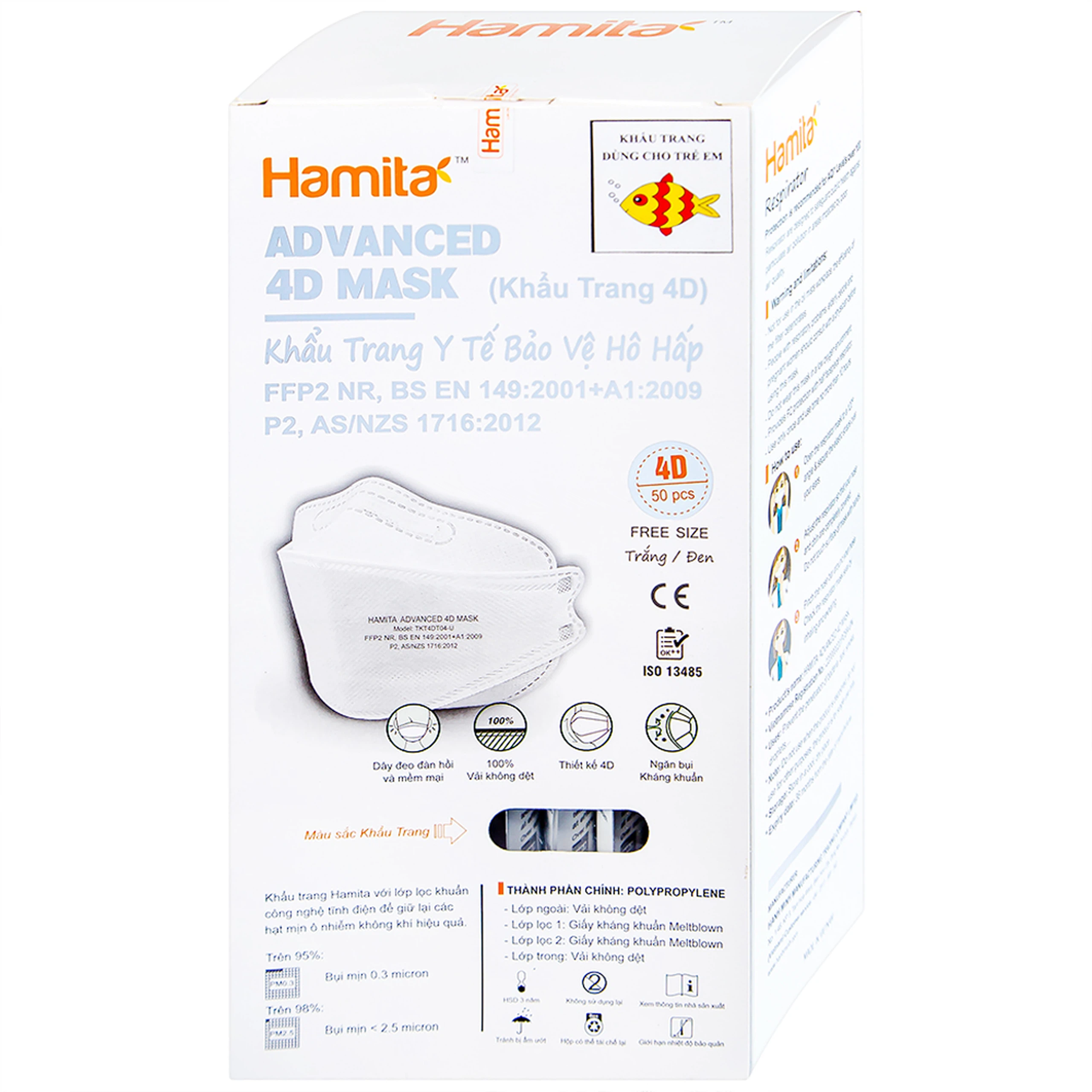 Khẩu trang y tế Hamita Advanced 4D Mask hỗ trợ ngăn khói, bụi, kháng khuẩn (5 cái)