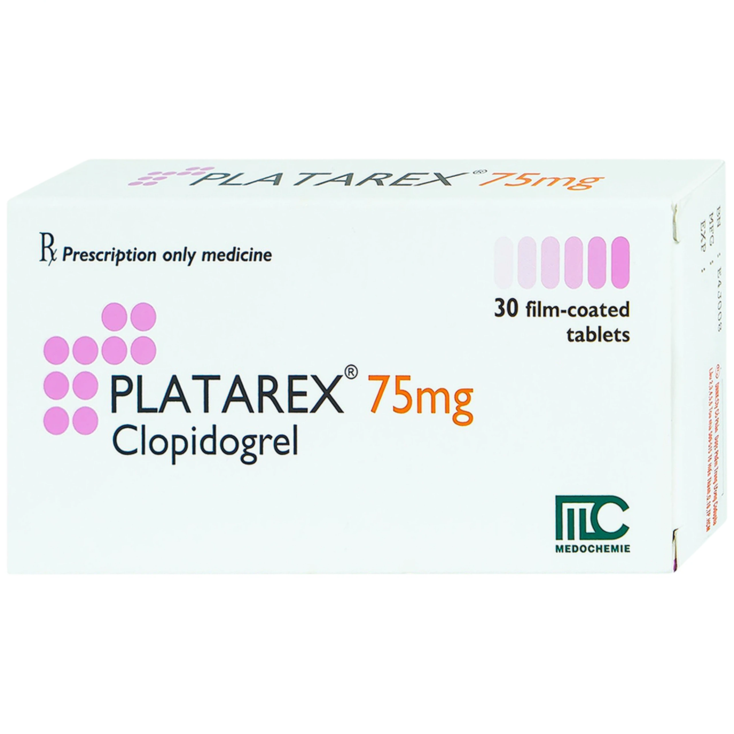 Viên nén Platarex 75mg Medochemie phòng ngừa các biến cố huyết khối động mạch (3 vỉ x 10 viên)