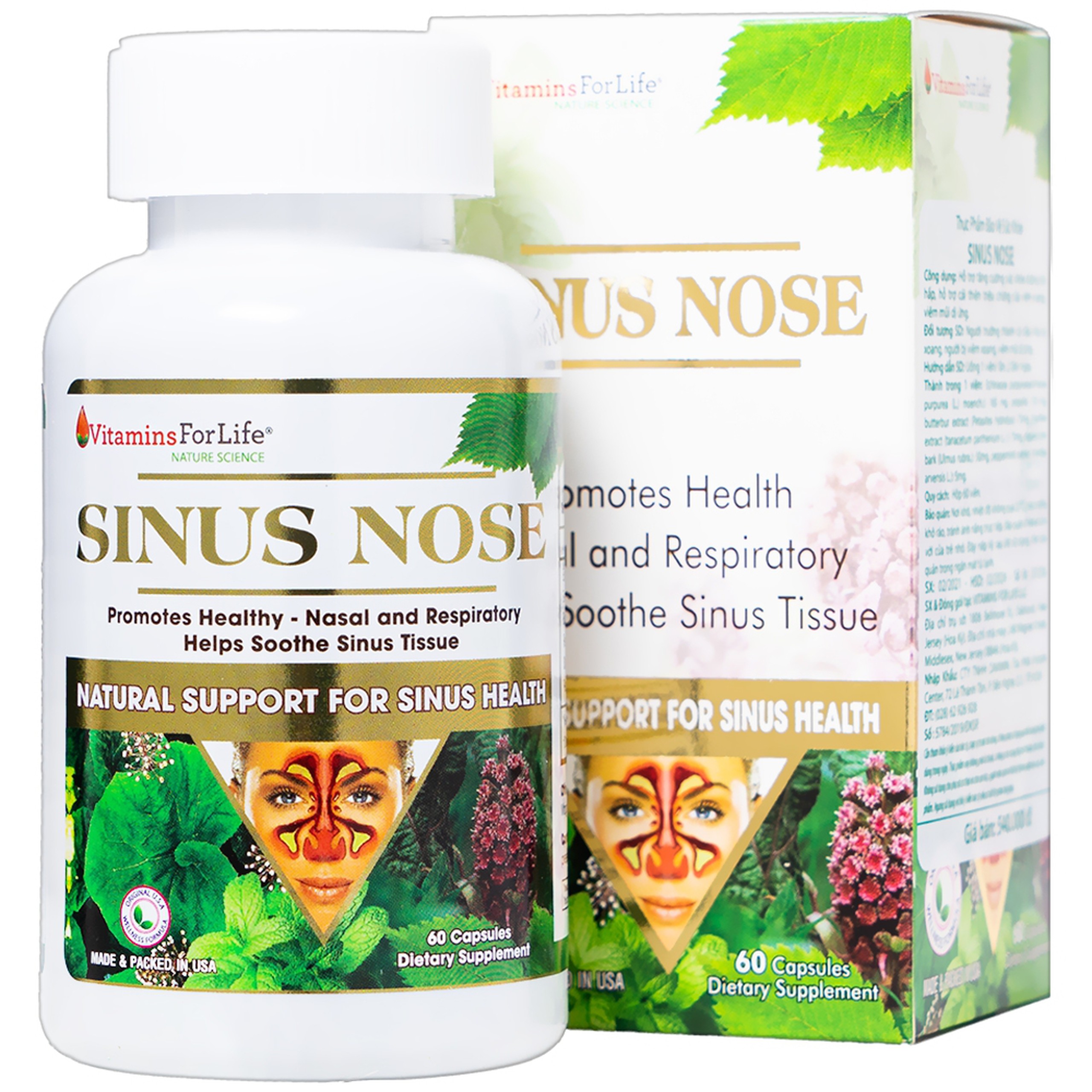 Viên uống Sinus Nose Vitamins For Life hỗ trợ tăng cường sức khỏe đường hô hấp (60 viên)