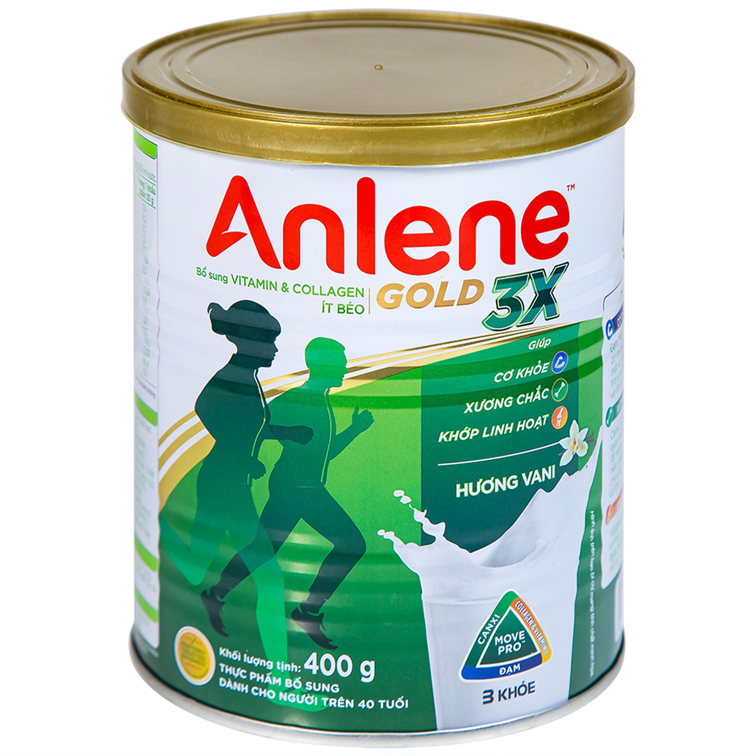 Sữa Anlene Gold 3X hương vani hỗ trợ cơ khỏe, xương chắc, khớp linh hoạt (400g)