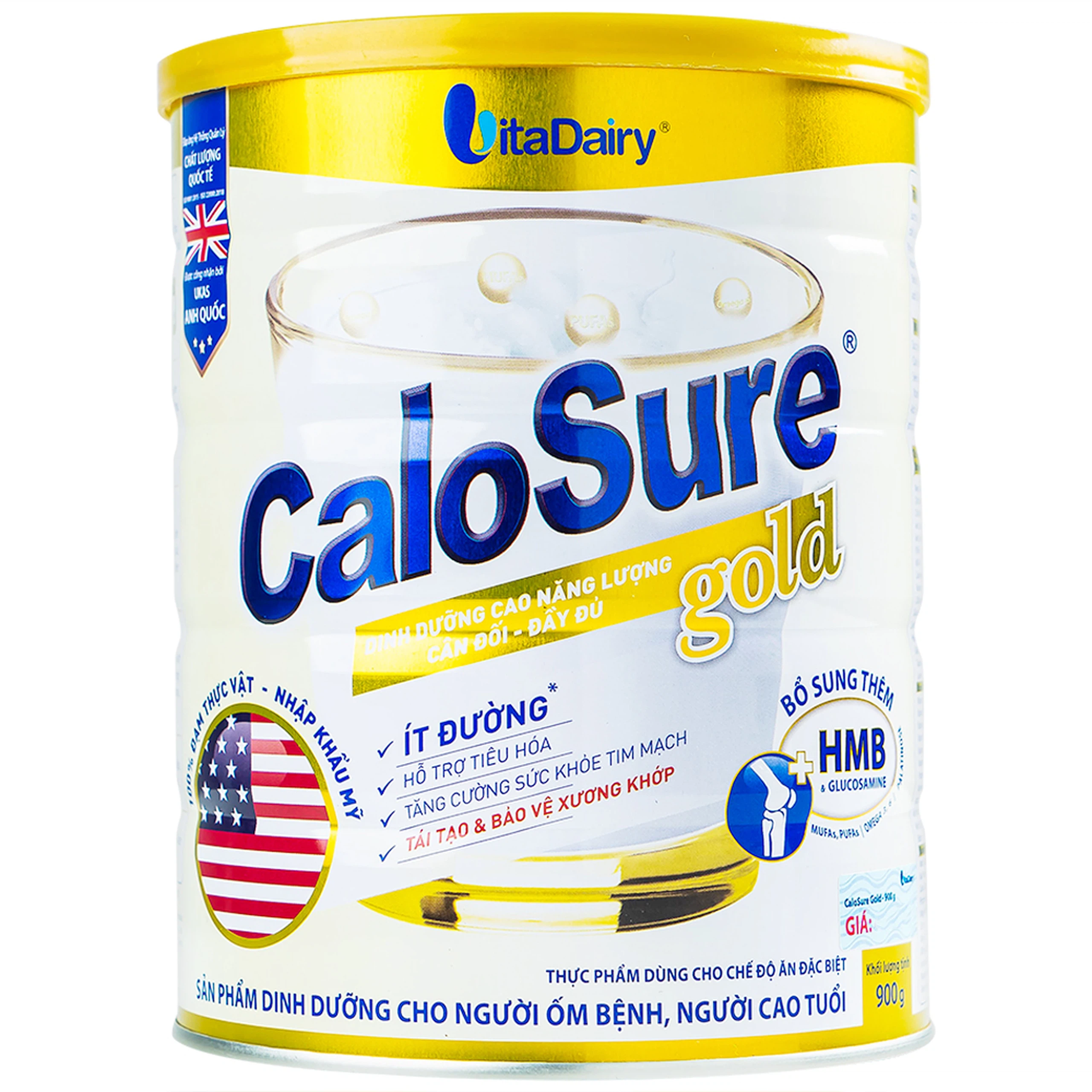 Sữa bột CaloSure gold Vitadairy ít đường, tăng cường sức khỏe tim mạch, hồi phục sức khỏe (900g)