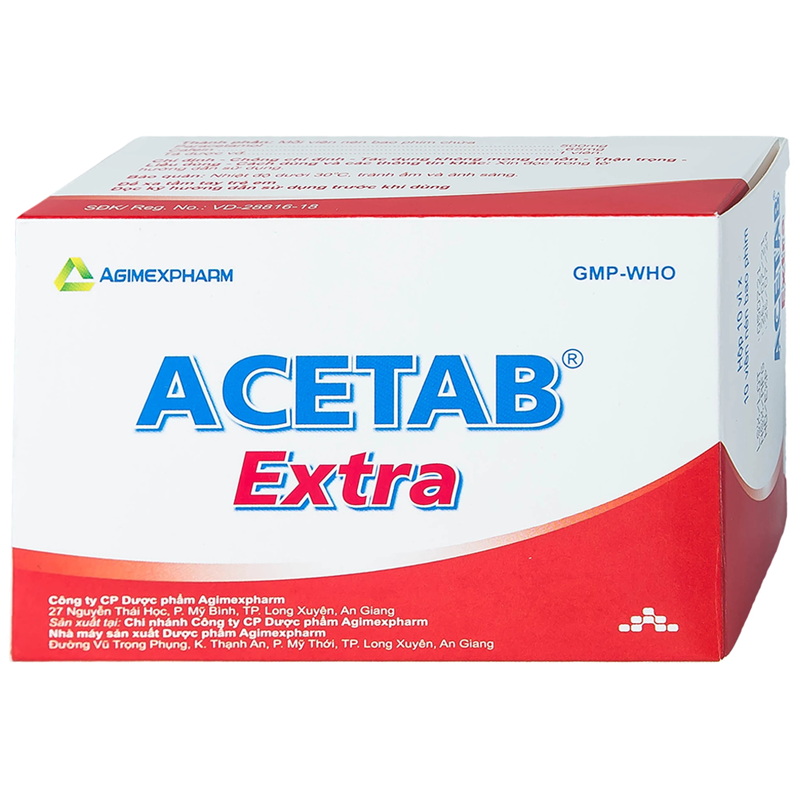 Thuốc Acetab Extra Agimexpharm điều trị triệu chứng cảm cúm (10 vỉ x 10 viên)
