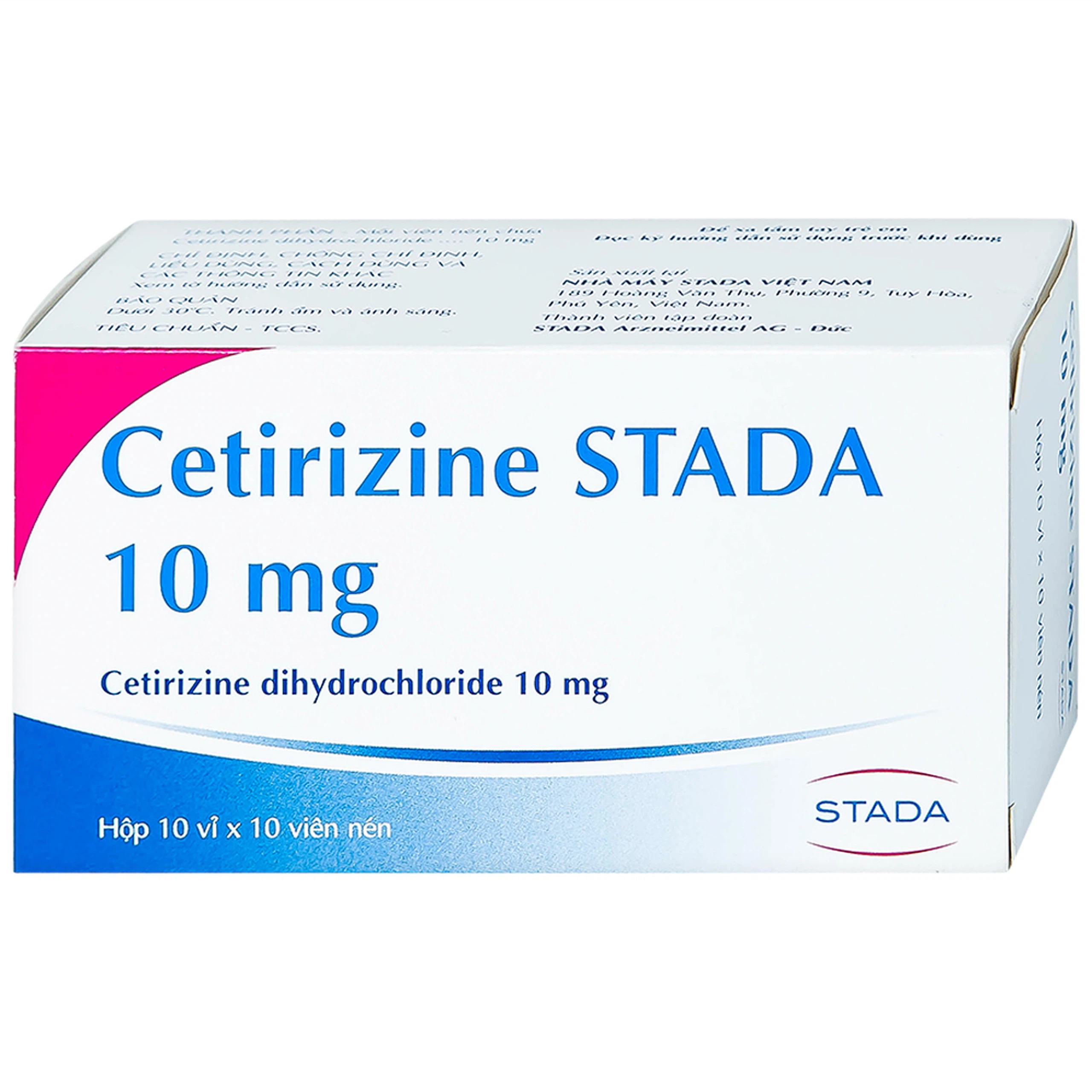 Thuốc Cetirizine Stada 10mg điều trị viêm mũi dị ứng, mày đay (10 vỉ x 10 viên) 