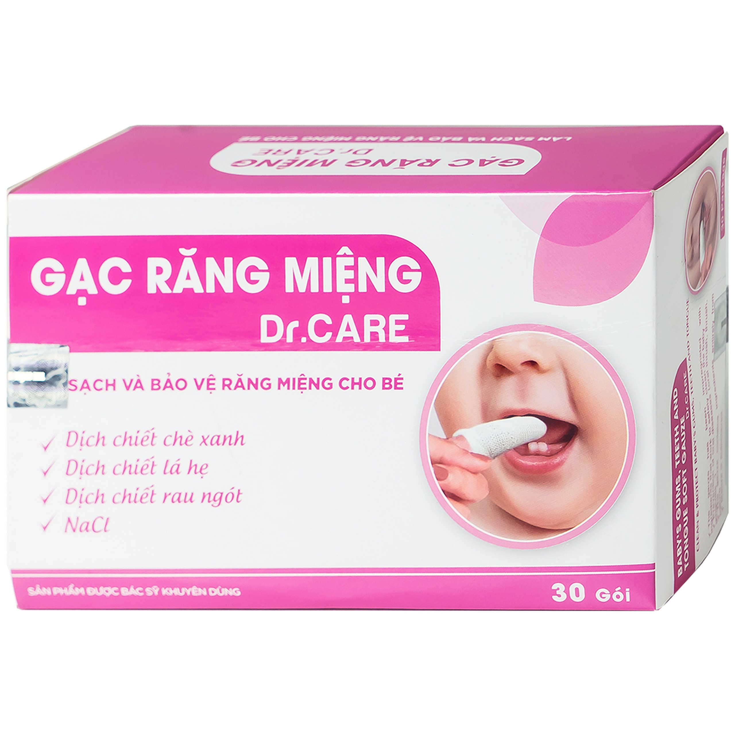 Gạc răng miệng Dr. Care Quang Xanh làm sạch lưỡi, nướu, răng, miệng cho trẻ từ sơ sinh trở lên (30 gói)