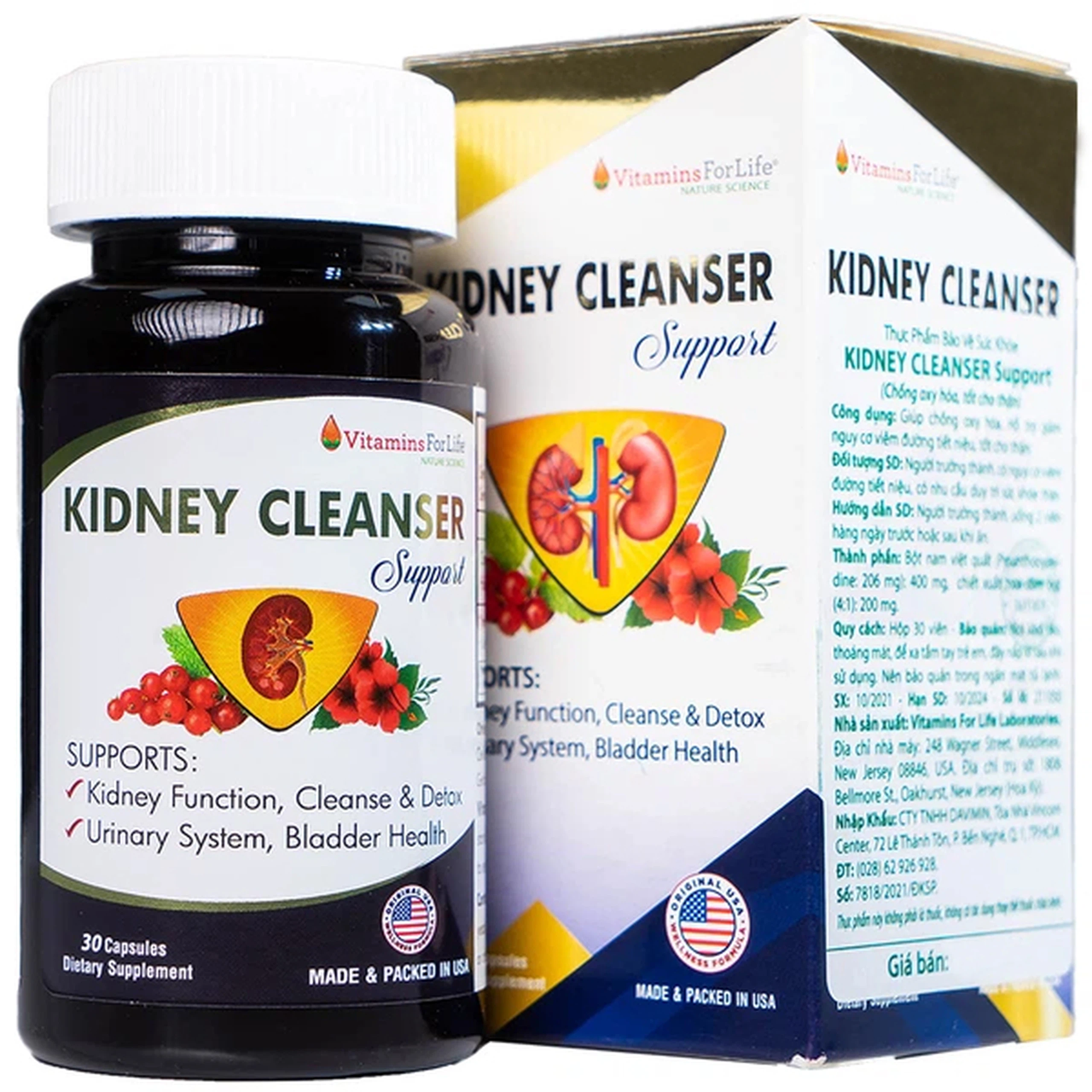 Viên uống Kidney Cleanser Support chống oxy hóa, giảm nguy cơ viêm đường tiết niệu (30 viên) 