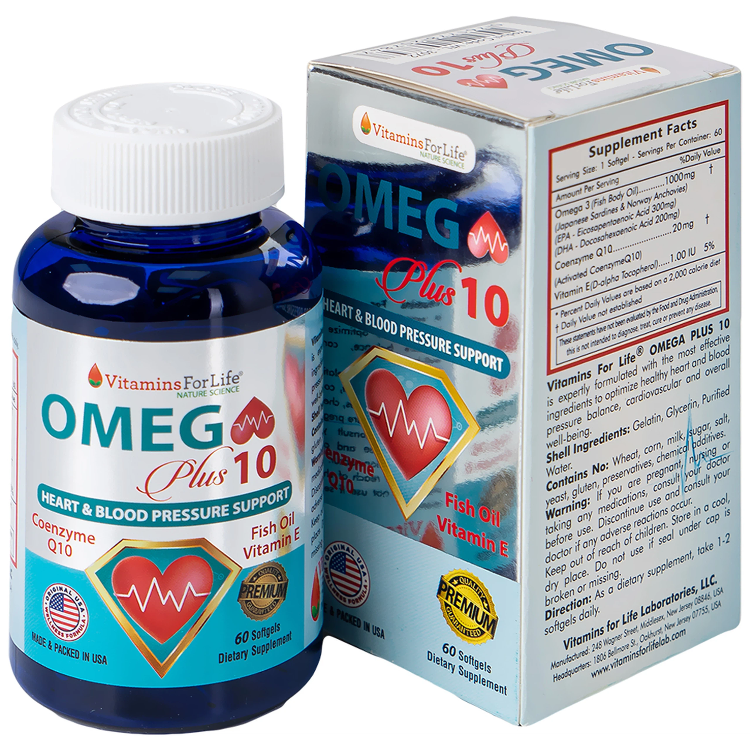 Viên uống Omega Plus 10 Vitamins For Life chống oxy hóa, hỗ trợ tốt cho tim mạch (Hộp 60 viên)