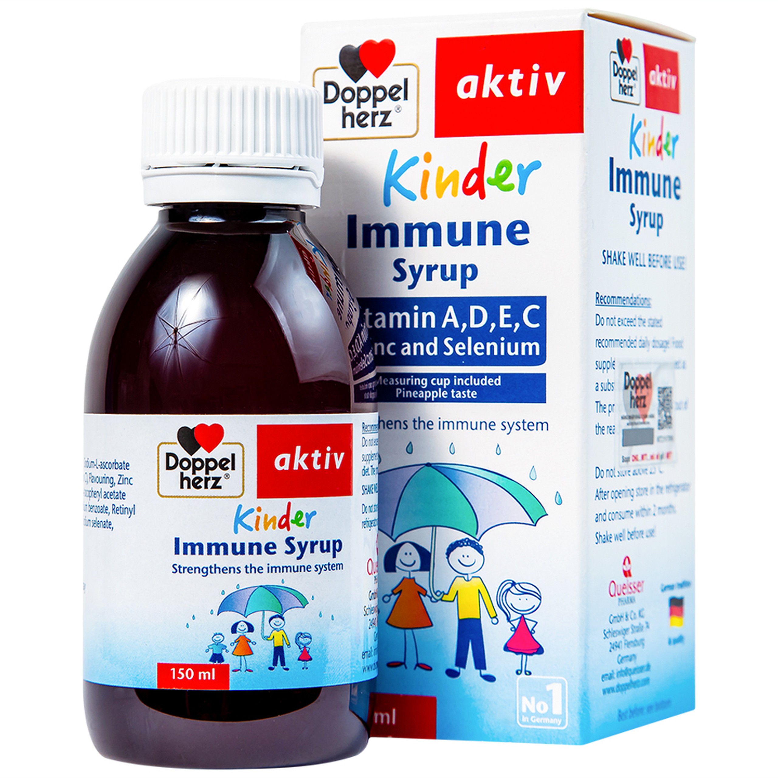Siro Kinder Immune Doppelherz Aktiv cung cấp các vitamin và khoáng chất (150ml)