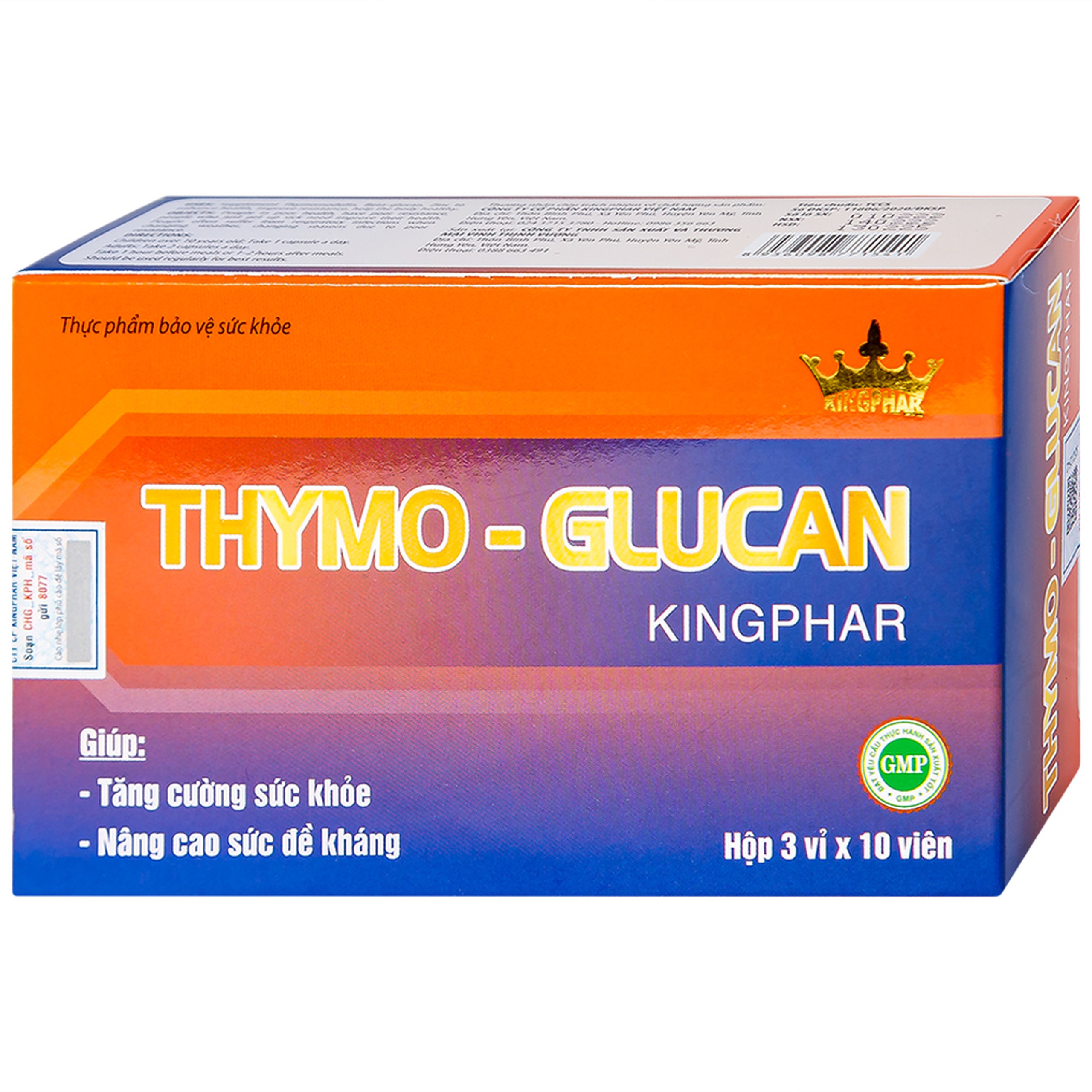 Viên uống Thymo-Glucan Kingphar nâng cao sức đề kháng, giúp cơ thể khỏe mạnh (3 vỉ x 10 viên) 