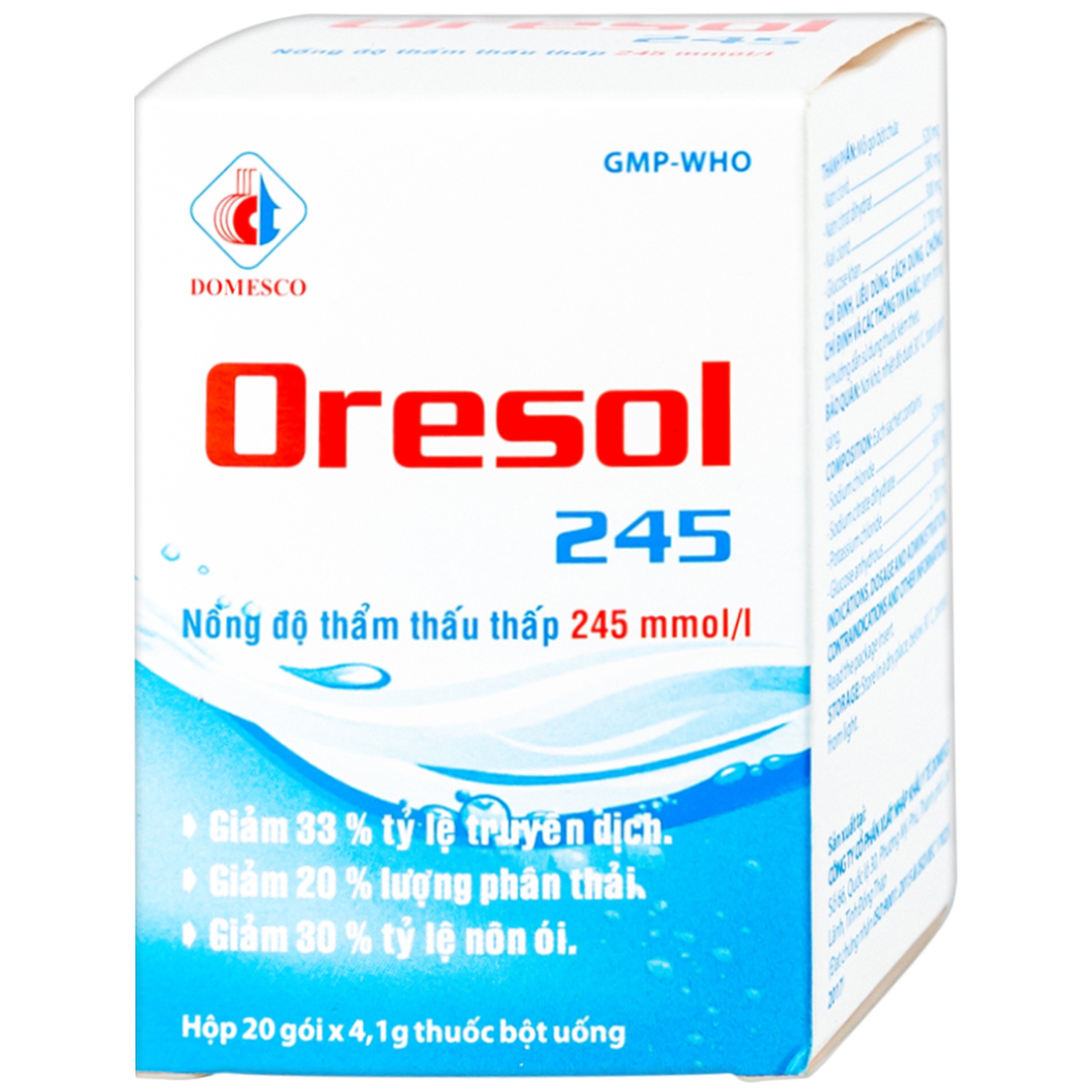 Bột pha uống Oresol 245 Domesco phòng và điều trị mất điện giải và nước trong tiêu chảy (20 gói)
