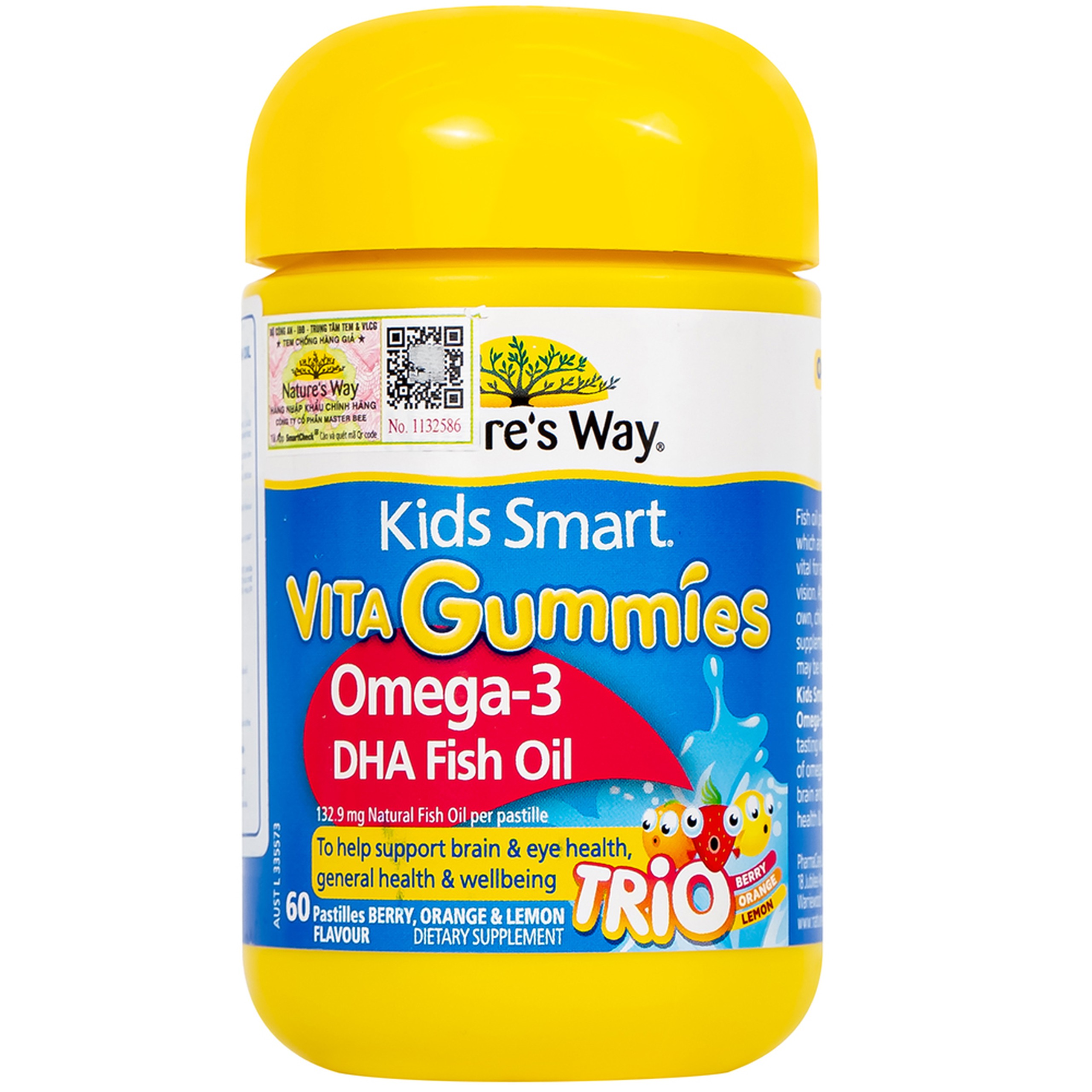 Viên nhai Nature's Way Kids Smart Vita Gummies Omega-3 DHA Fish Oil hỗ trợ tăng cường sức khỏe (60 viên)