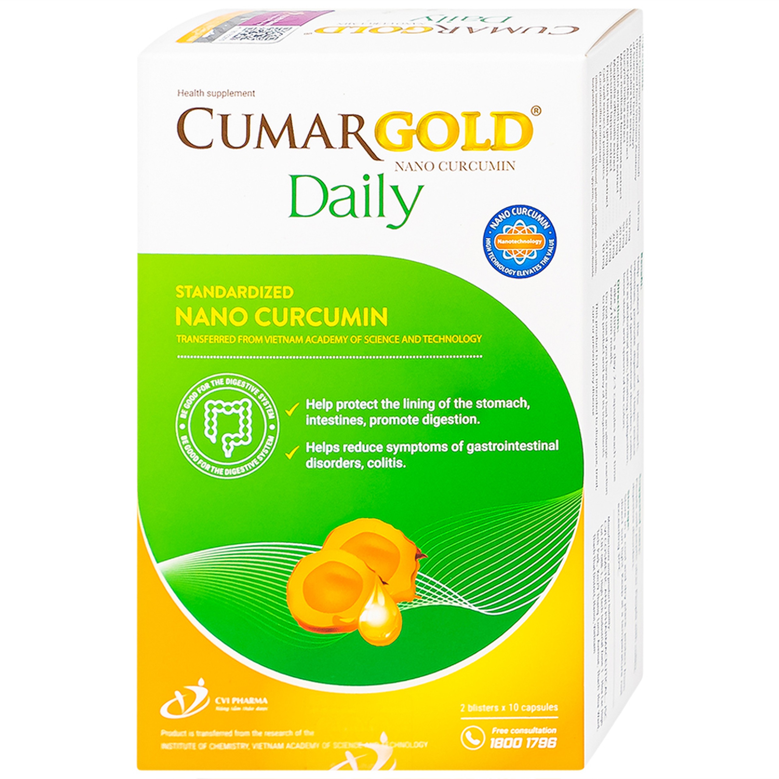 Viên uống CumarGold Daily CVI Pharma bảo vệ niêm mạc dạ dày, ruột (2 vỉ x 10 viên)