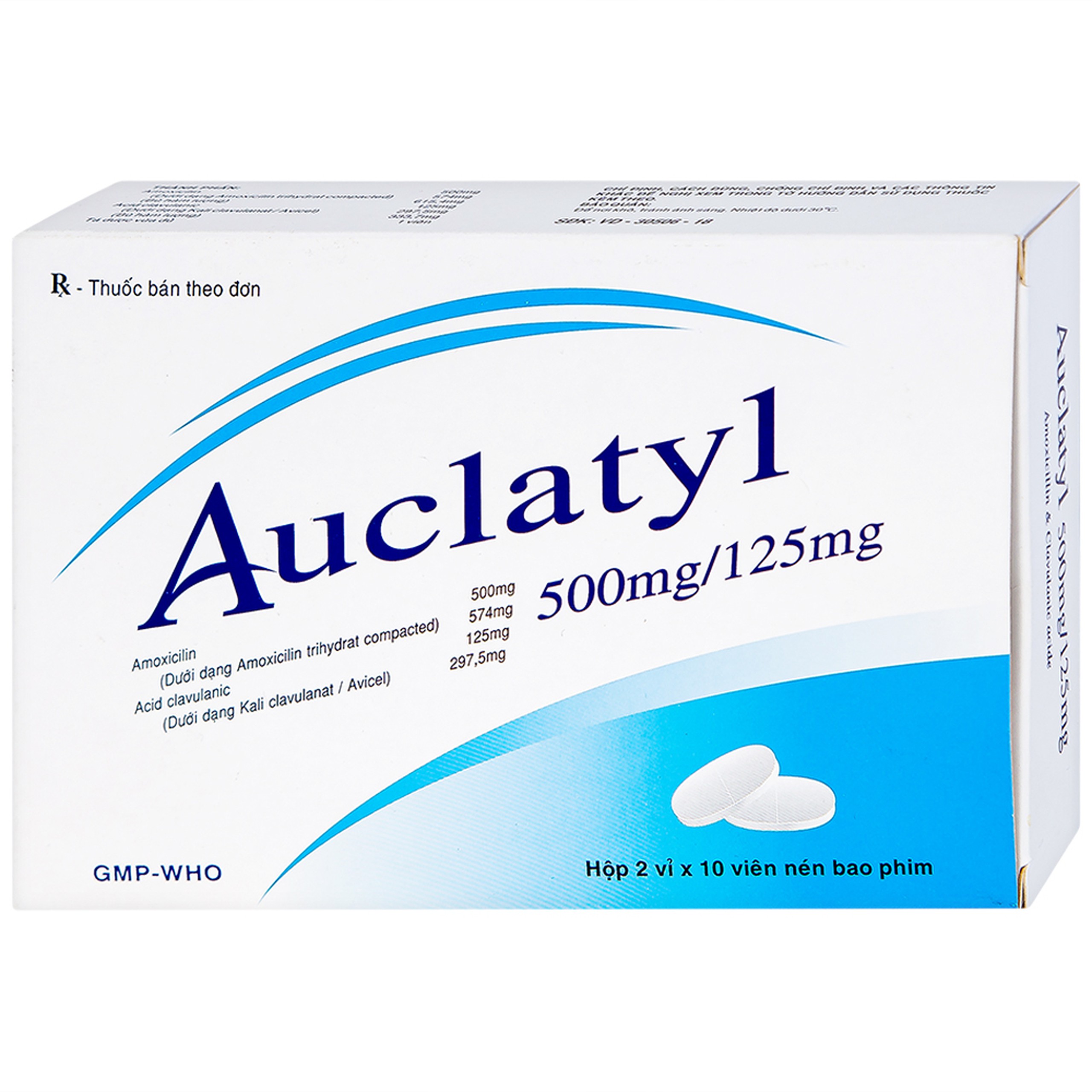Thuốc Auclatyl 500mg/125mg Tipharco điều trị nhiễm khuẩn (2 vỉ x 10 viên)