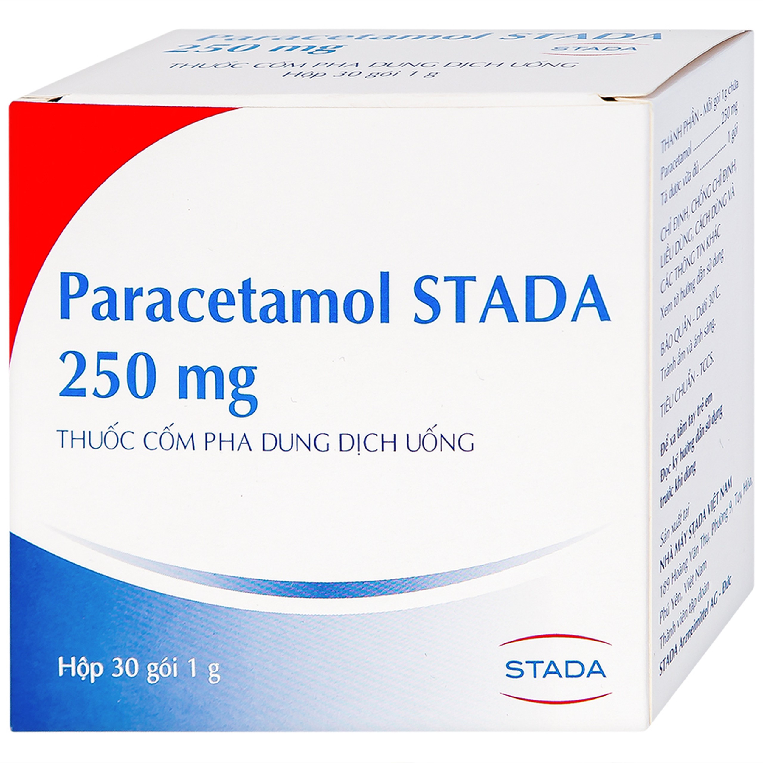Cốm Paracetamol Stada 250mg điều trị các cơn đau do cảm cúm, nhức đầu, đau họng (30 gói x 1g)