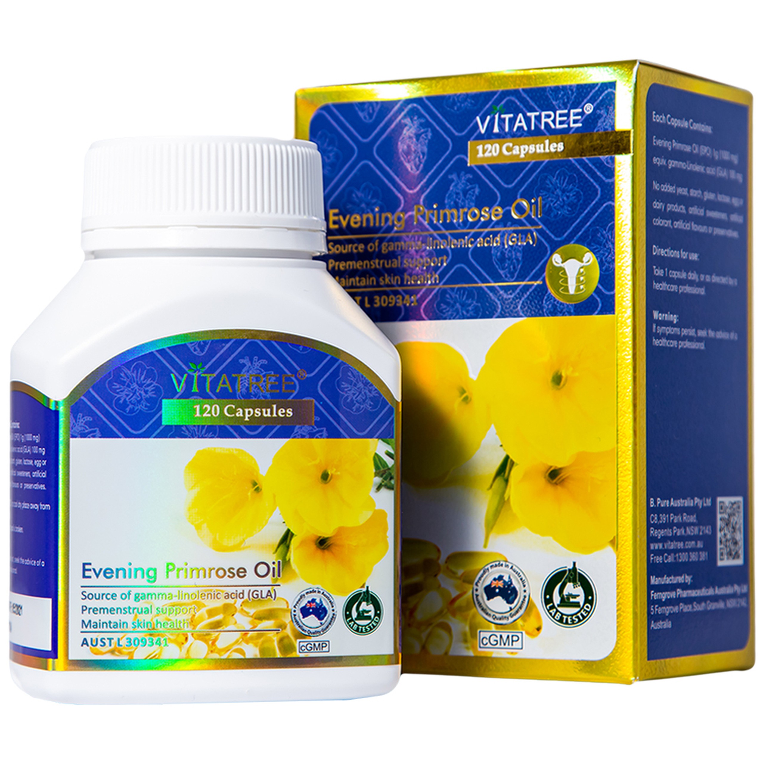 Viên uống Evening Primrose Oil Vitatree hỗ trợ giảm triệu chứng của tiền kinh nguyệt (120 viên)