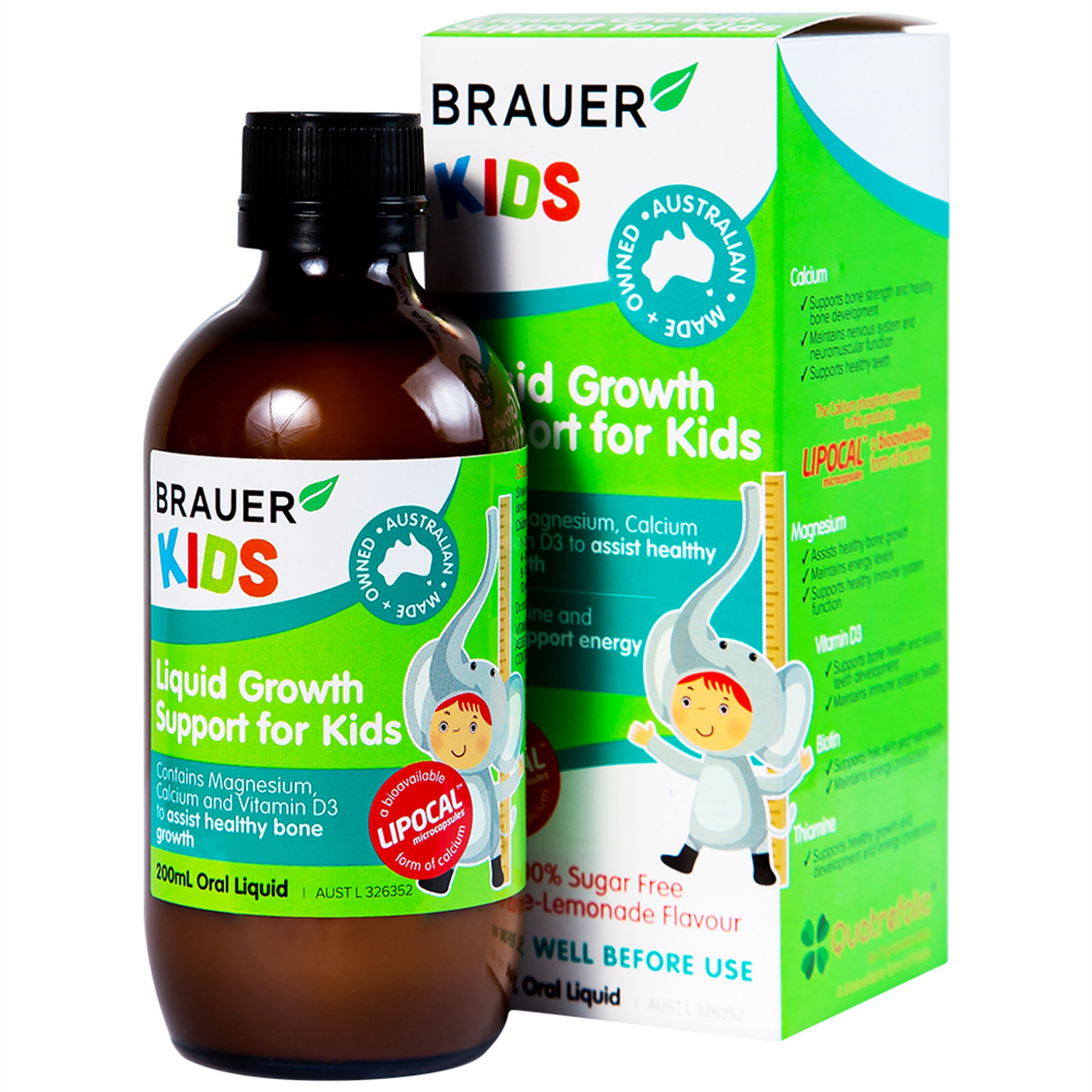 Siro Brauer Kids Liquid Growth Support For Kids bổ sung canxi, vitamin và khoáng chất (200ml) 