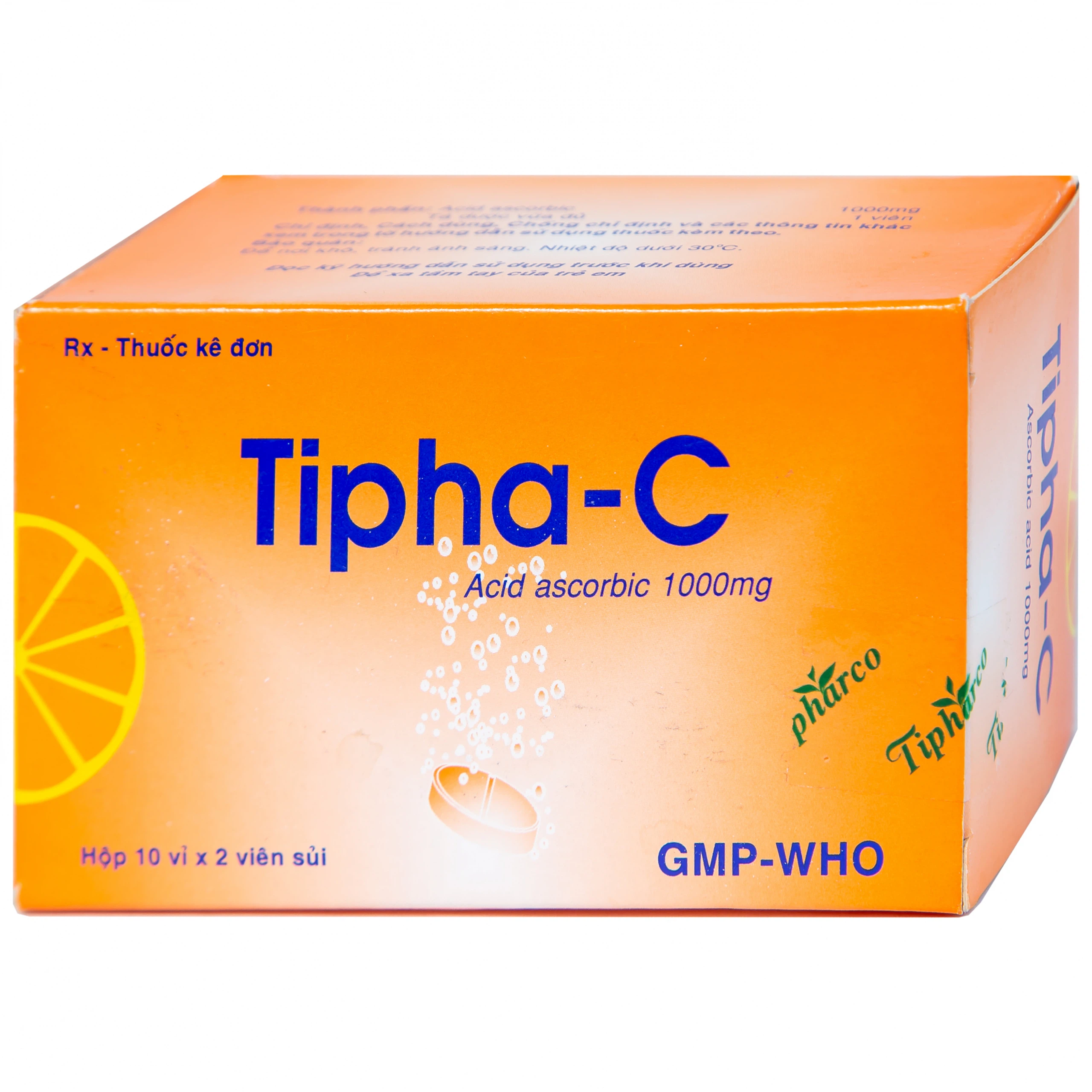 Viên sủi Tipha-C 1000mg Tipharco điều trị thiếu vitamin C (10 vỉ x 2 viên)
