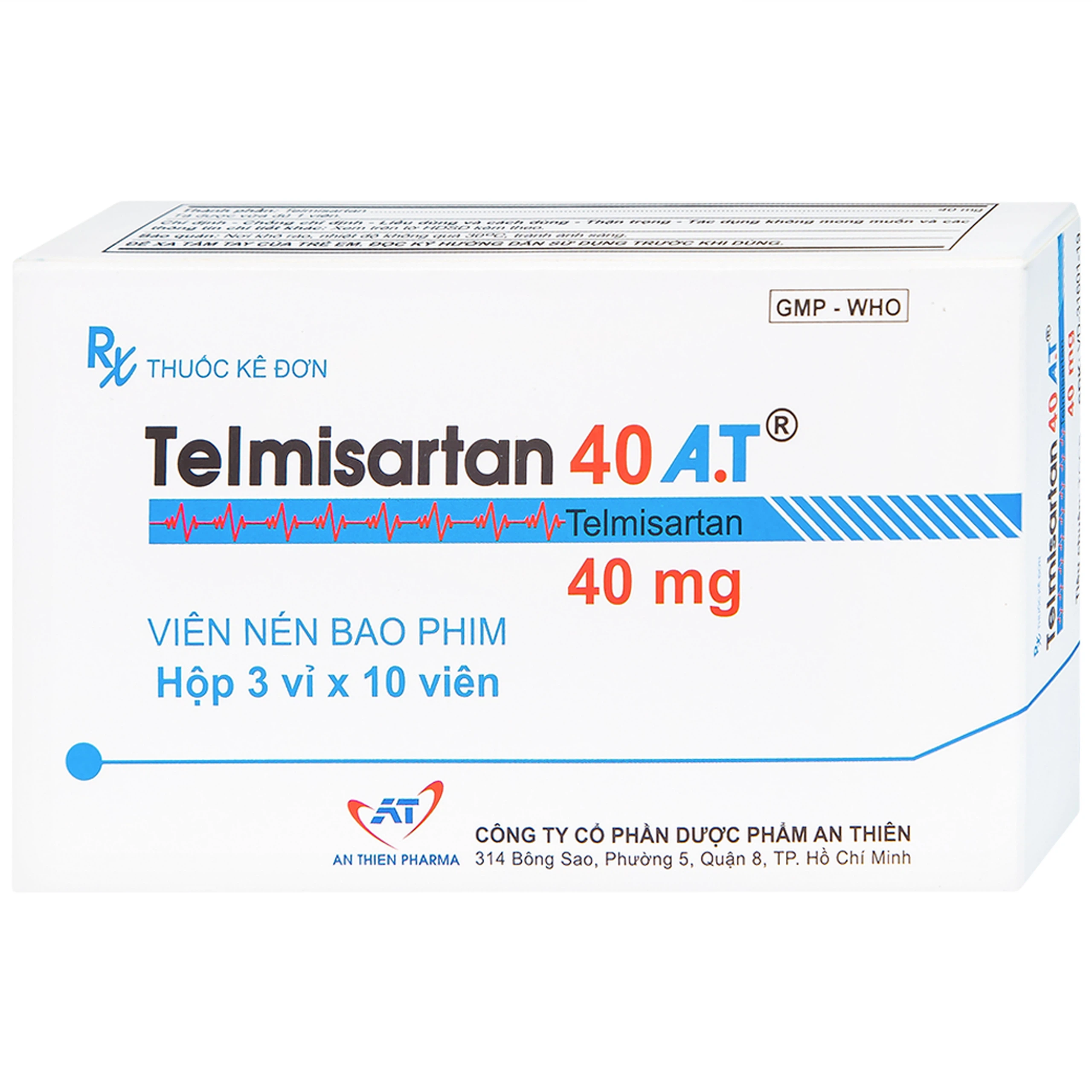 Thuốc Telmisartan 40 A.T An Thiên điều trị tăng huyết áp (3 vỉ x 10 viên)