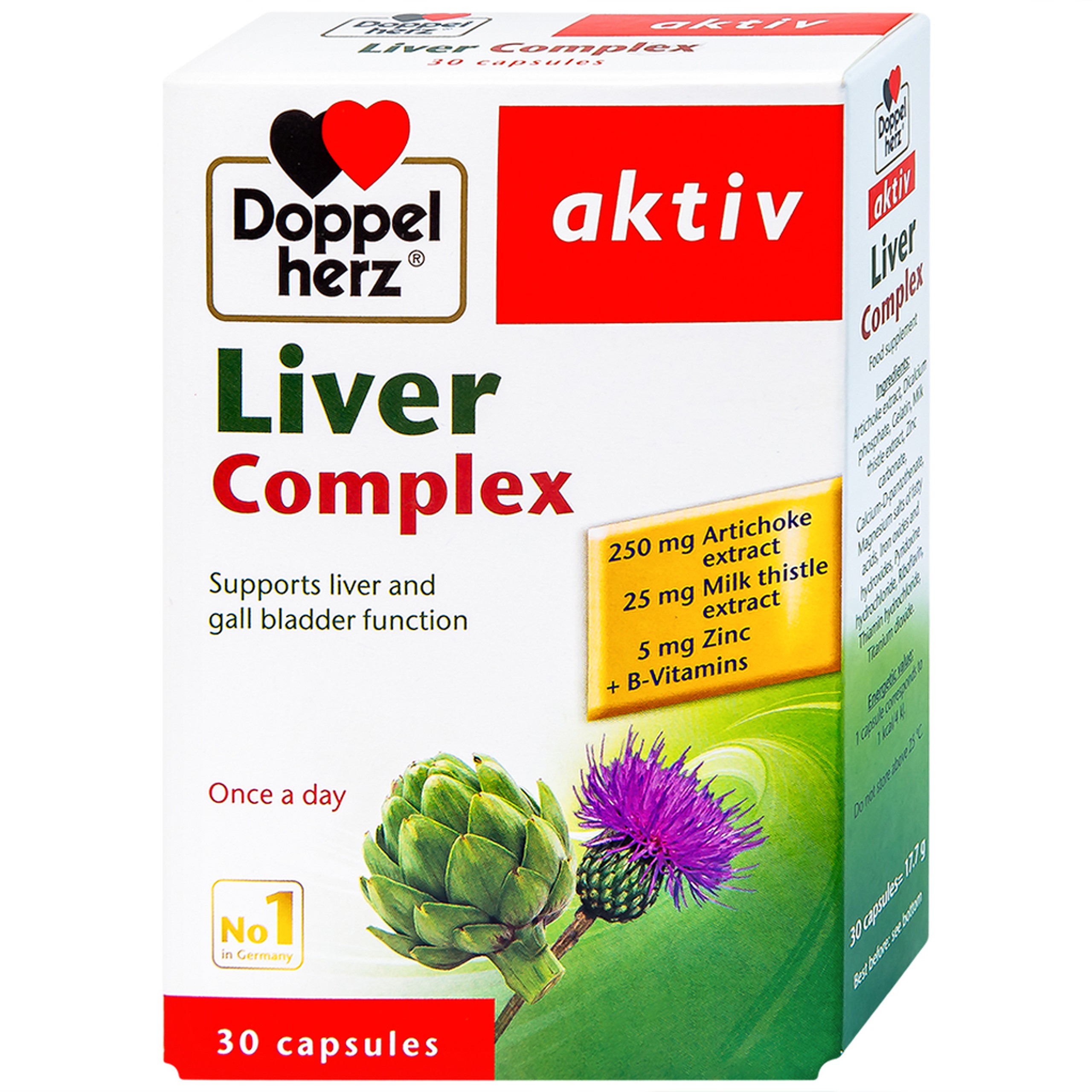 Viên uống Liver Complex Doppelherz Aktiv hỗ trợ thanh nhiệt, tăng cường giải độc gan (3 vỉ x 10 viên)