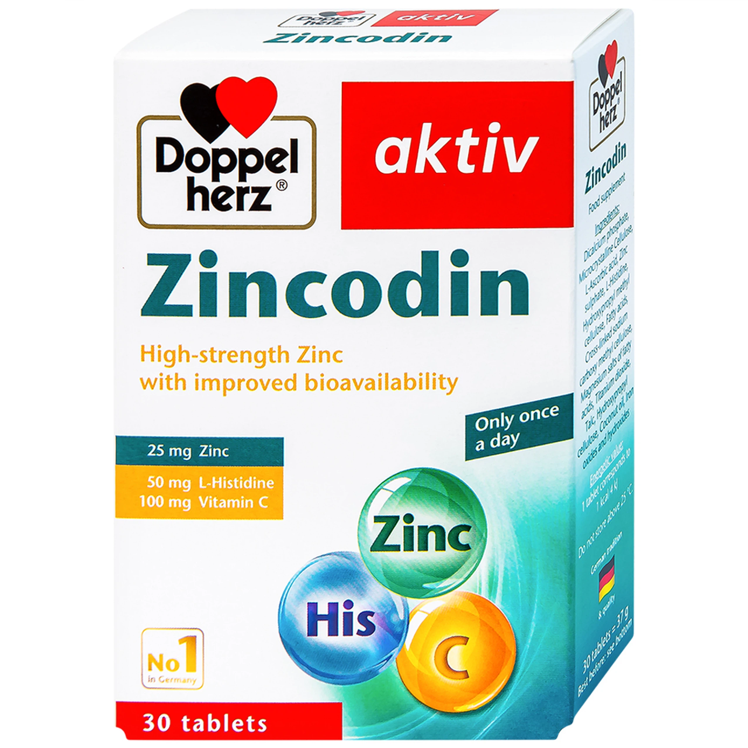 Viên uống Zincodin Doppelherz Aktiv bổ sung kẽm và L-histidine (3 vỉ x 10 viên)