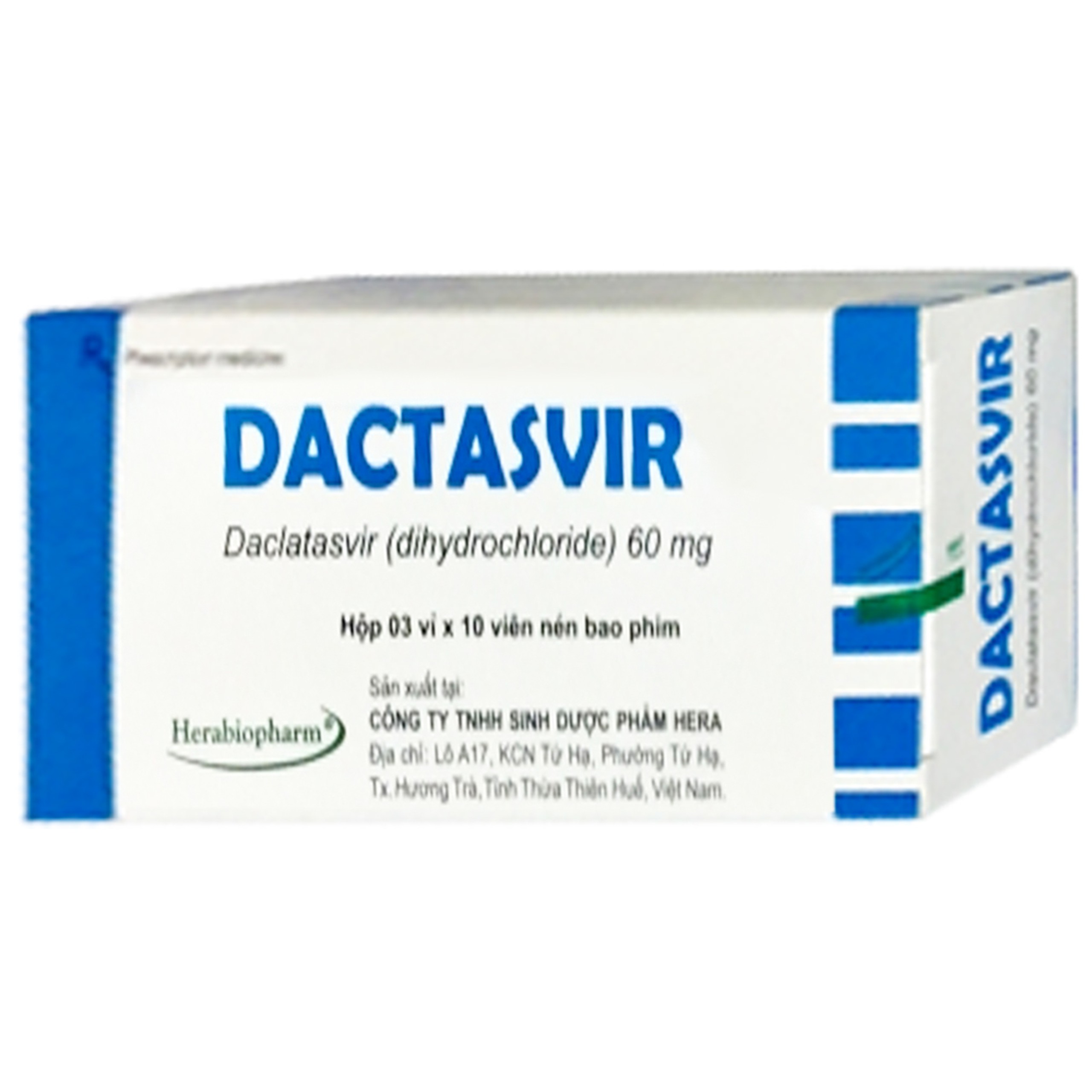 Thuốc Dactasvir 60mg Herabiopharm Sử dụng phối hợp với thuốc trong điều trị nhiễm virus viêm gan C (3 vỉ x 10 viên)