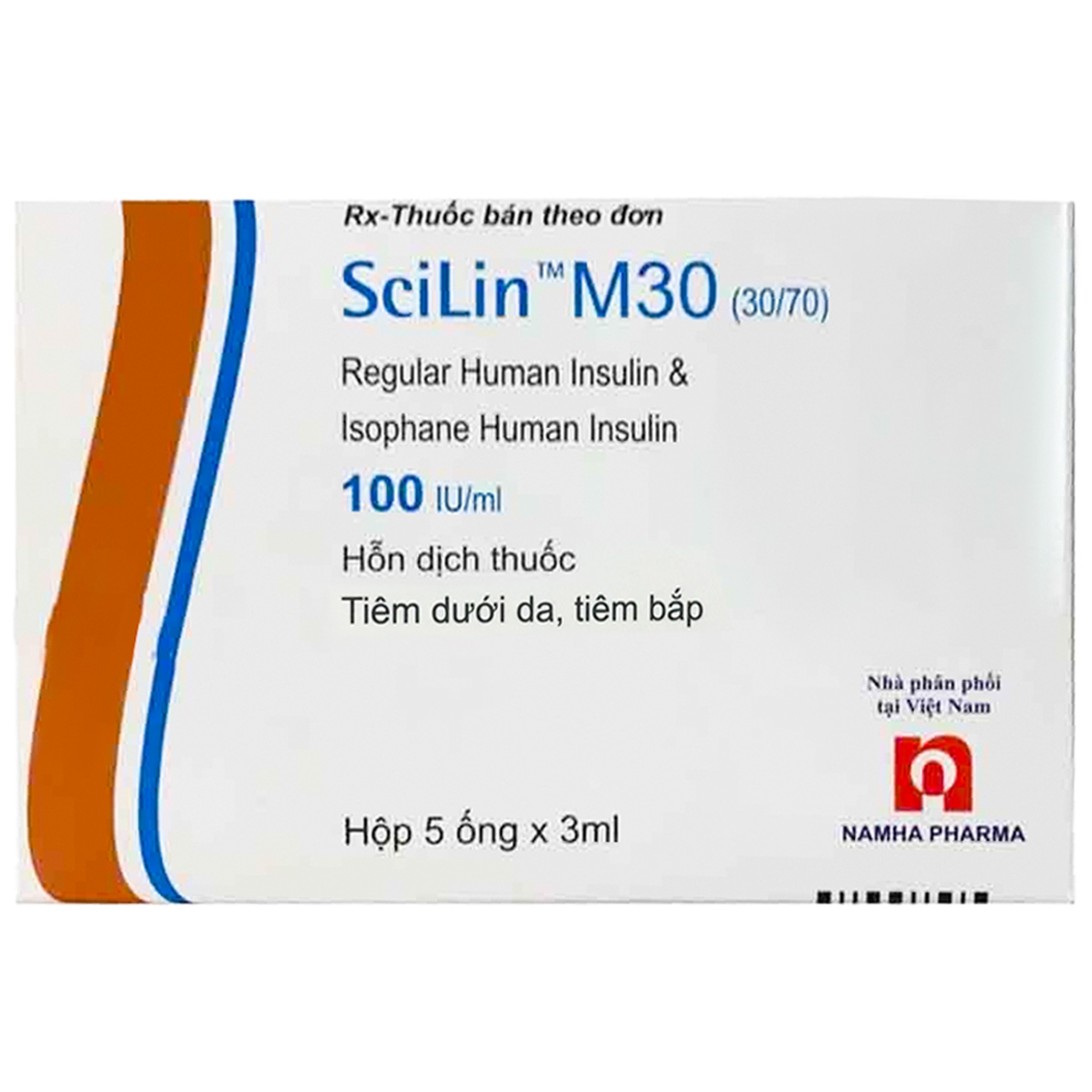 Hỗn dịch tiêm Scilin m30 (30/70) 100 IU/ml Bioton điều trị bệnh đái tháo đường tuýp 1 (5 ống x 3ml)