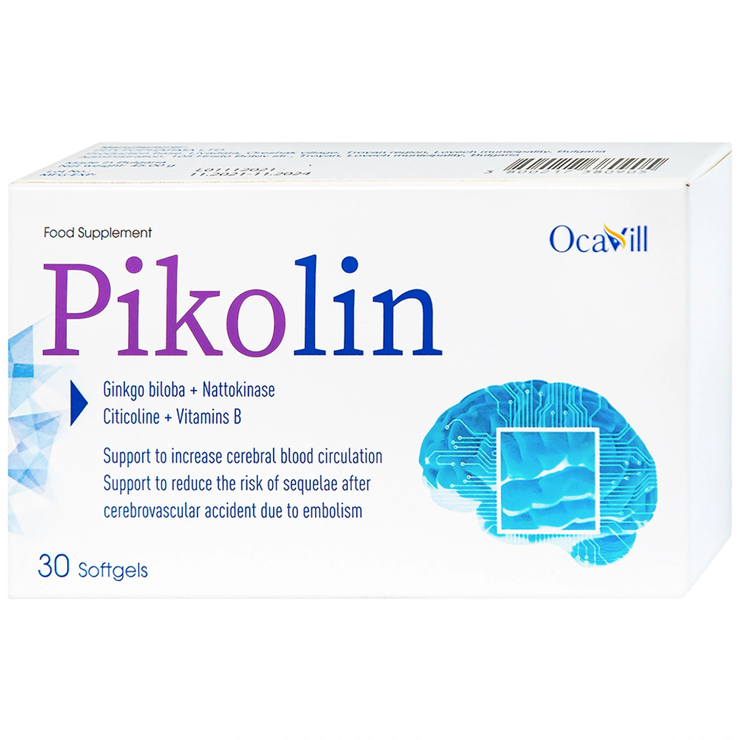 Viên uống Pikolin Ocavill hỗ trợ tăng tuần hoàn máu não (3 vỉ x 10 viên)