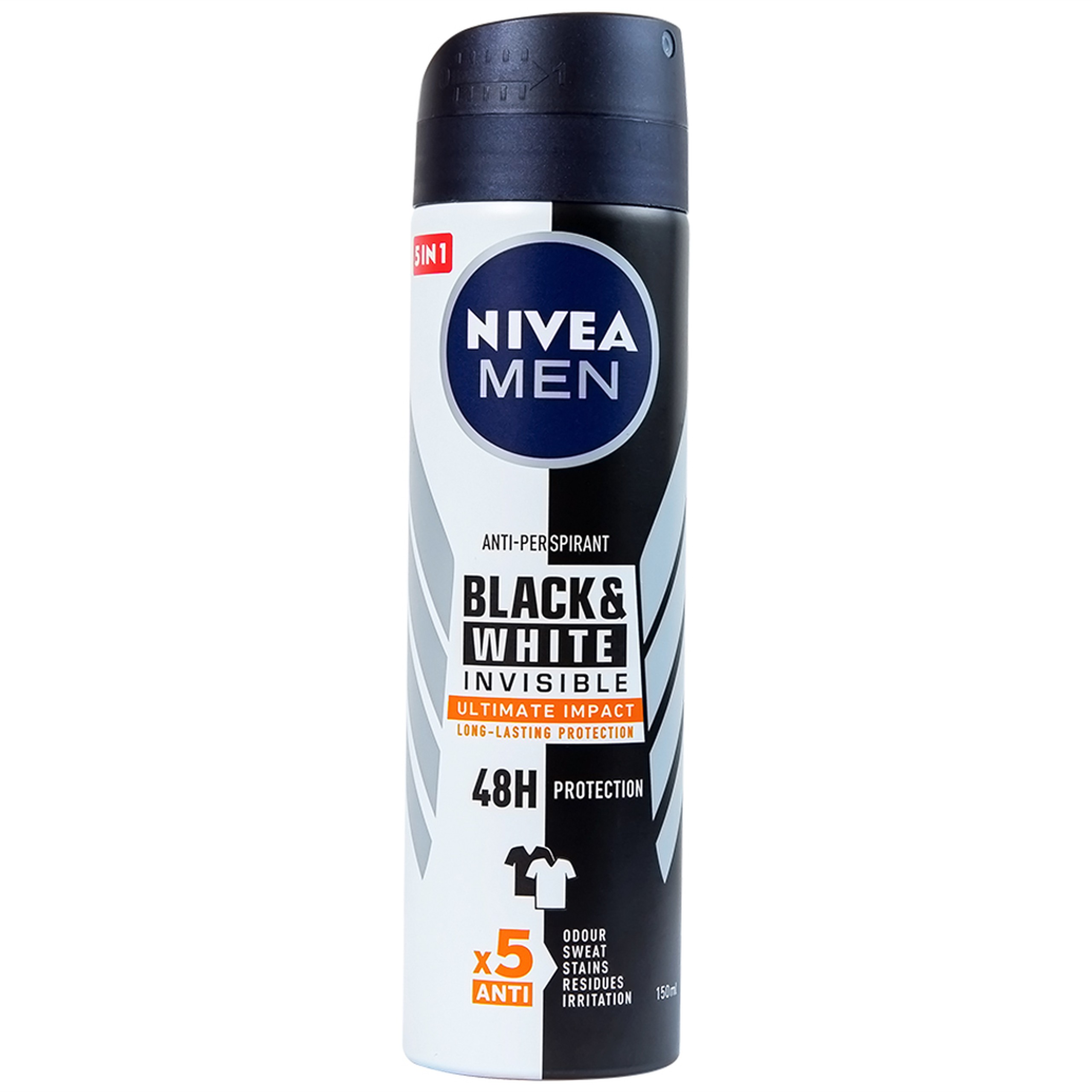 Xịt ngăn mùi Nivea Men Black & White Invisible Ultimate Impact giảm vết ố vàng, mồ hôi và mùi trong 48h (150ml) 