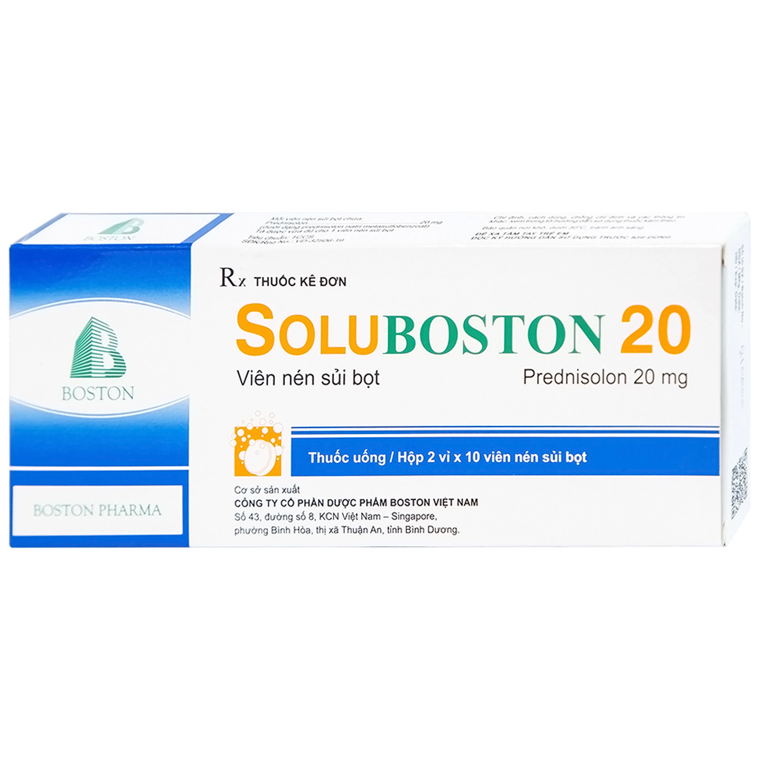 Viên sủi Soluboston 20 Boston điều trị giảm tình trạng viêm, dị ứng (2 vỉ x 10 viên)