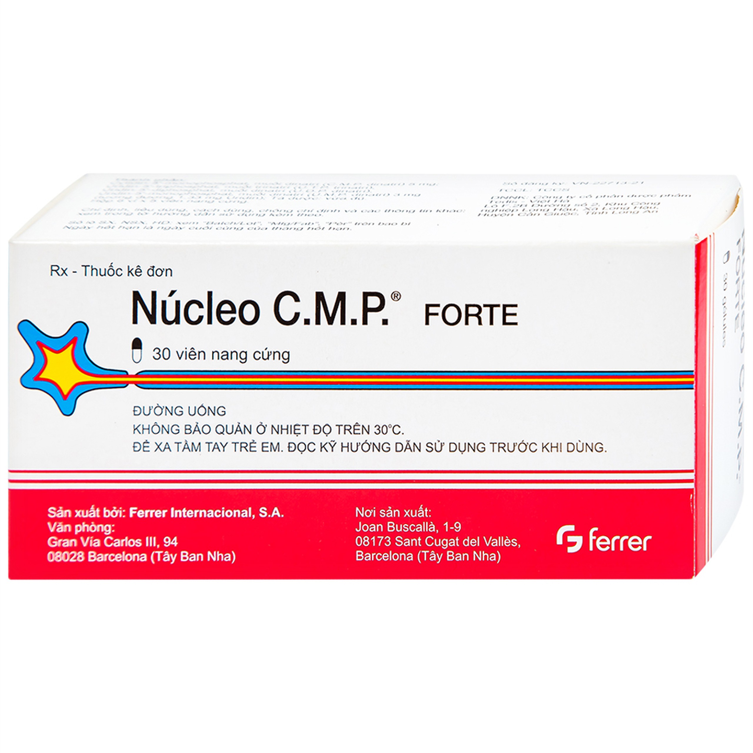 Viên nang cứng Núcleo C.M.P Forte Ferrer điều trị bệnh lý thần kinh ngoại biên (6 vỉ x 5 viên)
