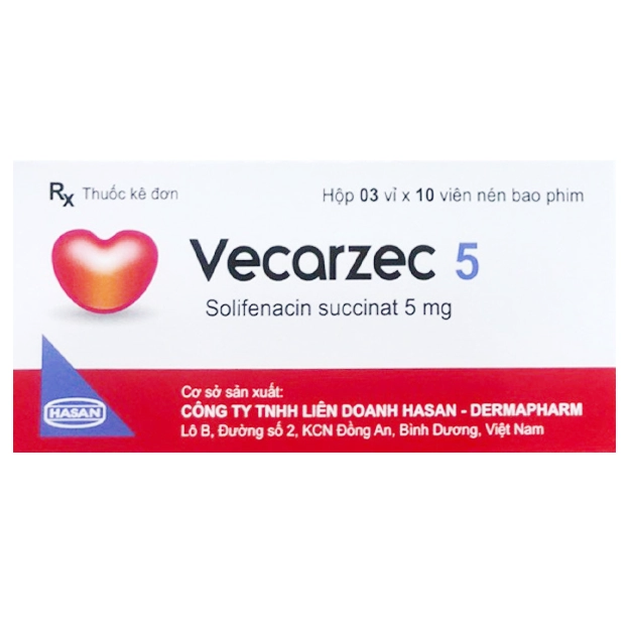 Thuốc Vecarzec 5 Hasan điều trị triệu chứng tiểu không tự chủ do tiểu són (3 vỉ x 10 viên)