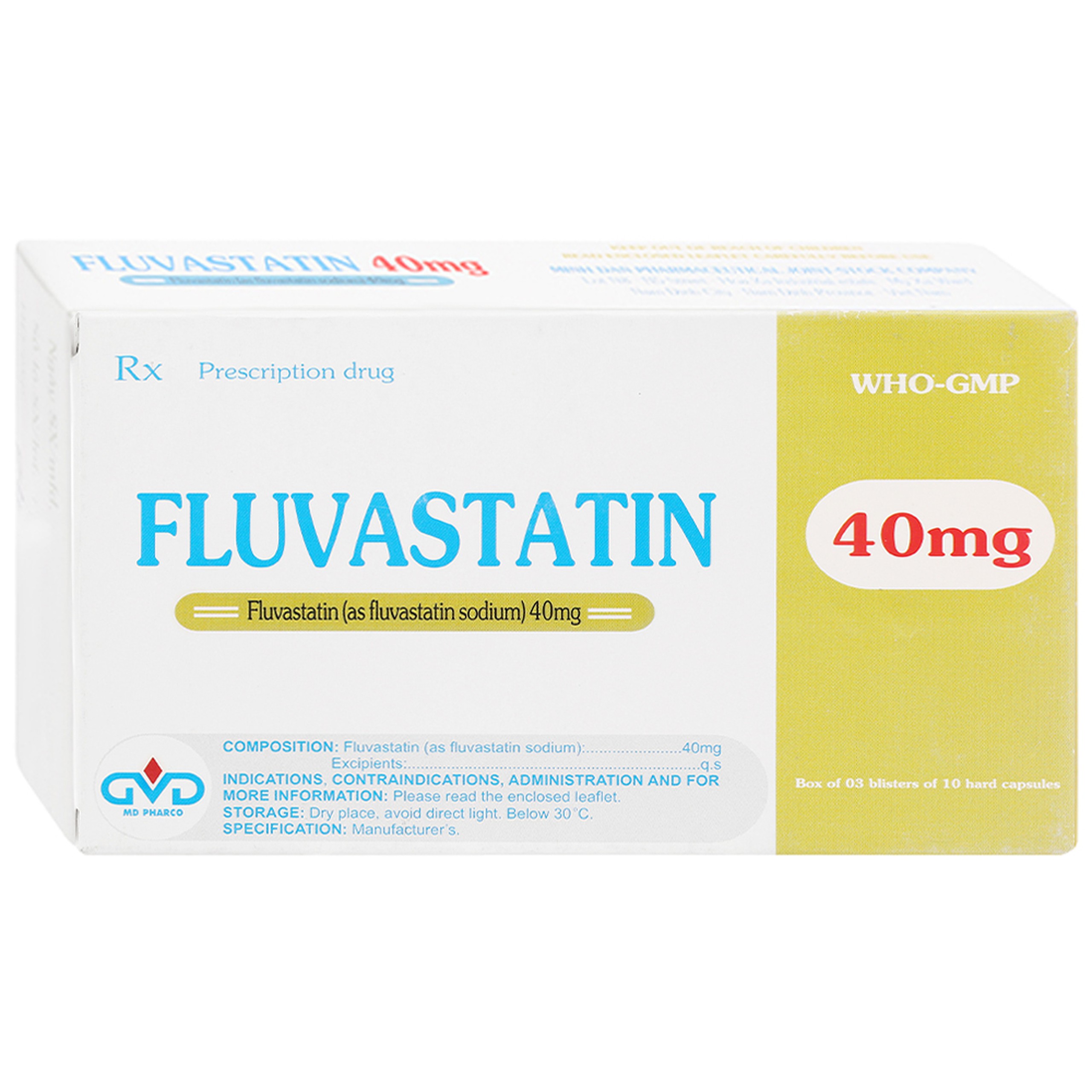 Thuốc Fluvastatin 40mg Minh Dân điều trị rối loạn mỡ máu (3 vỉ x 10 viên)