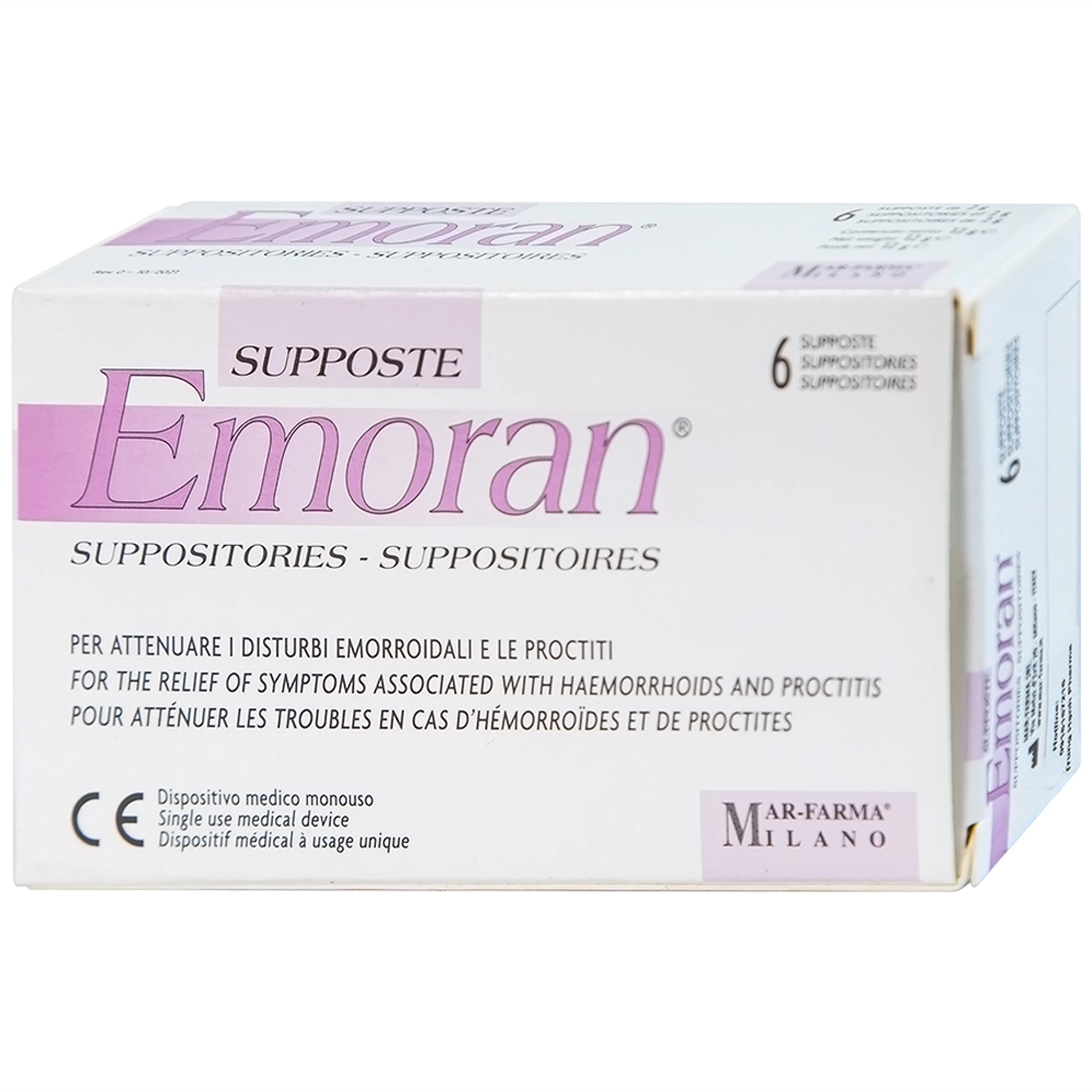 Viên đặt Supposte Emoran giảm các triệu chứng của bệnh trĩ, viêm trực tràng (6 viên)