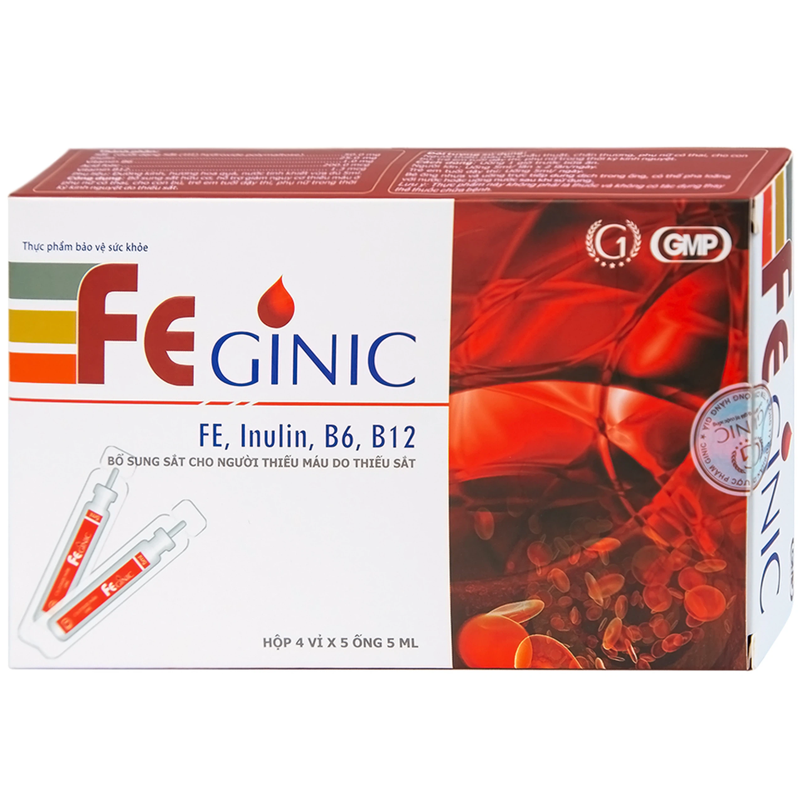 Dung dịch Feginic bổ sung sắt cho người thiếu máu do thiếu sắt (4 vỉ x 5 ống x 5ml)