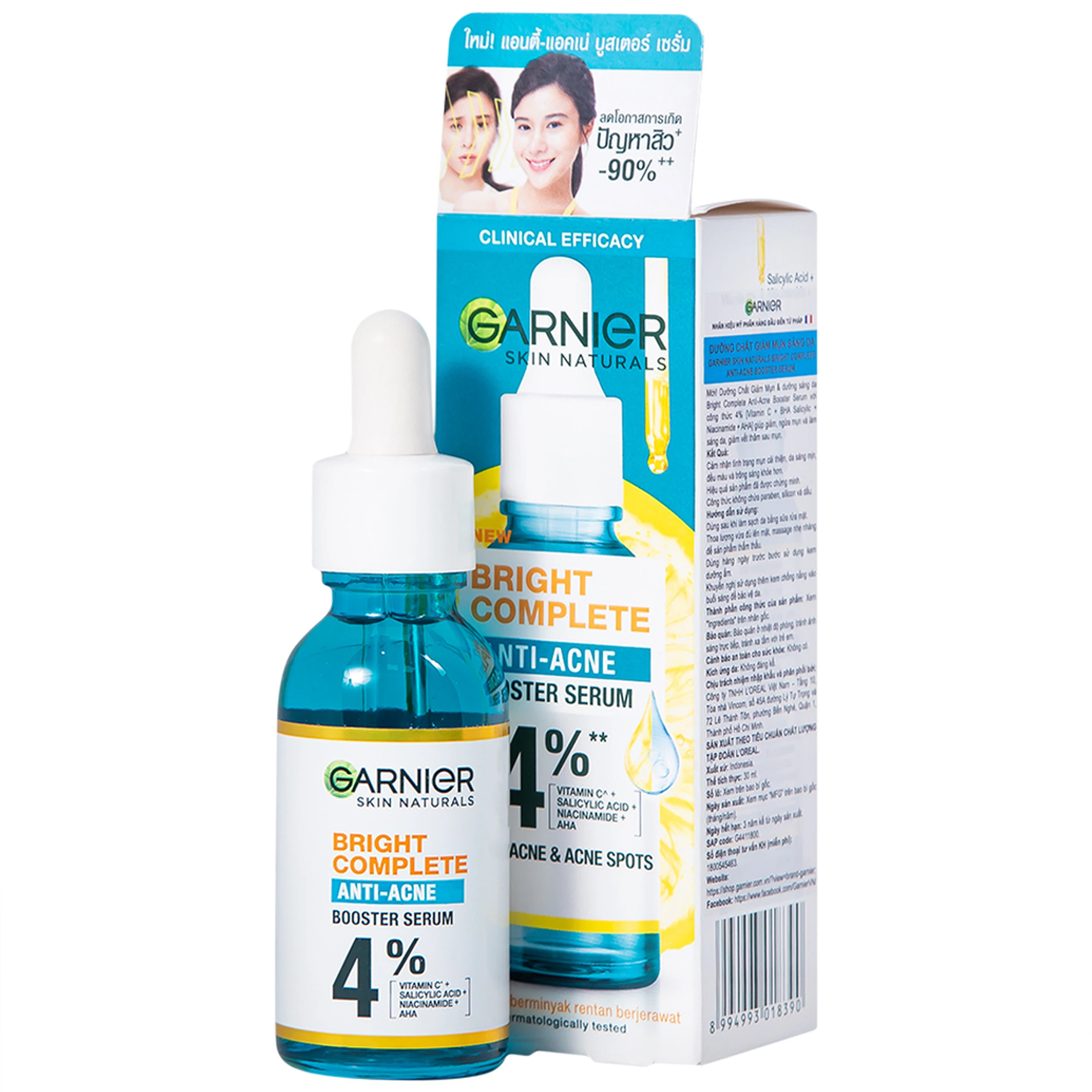Dưỡng chất giảm mụn sáng da Garnier Skin Naturals Bright Complete Anti-acne Booster Serum (30ml)