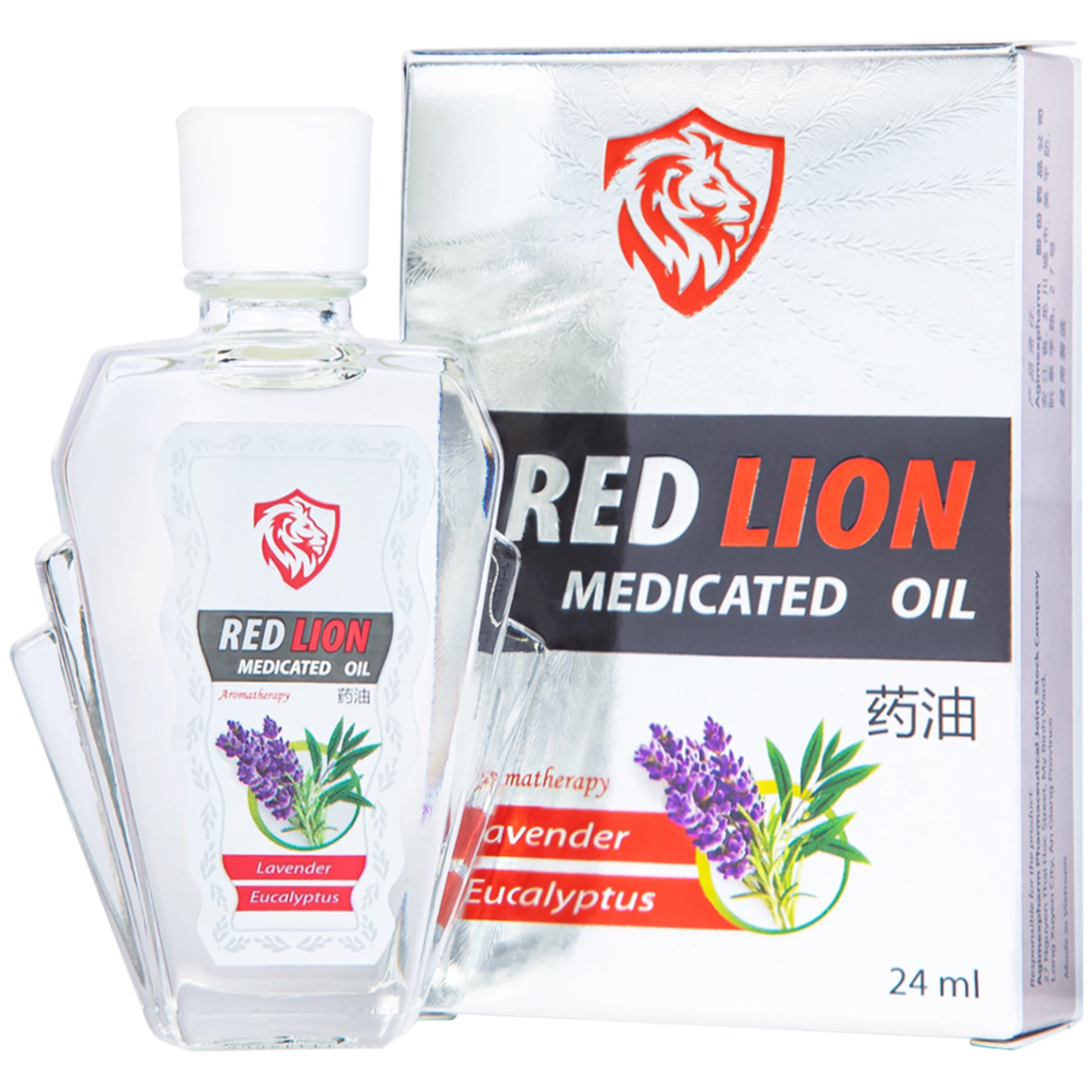 Dầu gió lăn Red Lion Medicated Oil White Agimexpharm ấm da vùng xoa, sử dụng massage hỗ trợ thư giãn (24ml)
