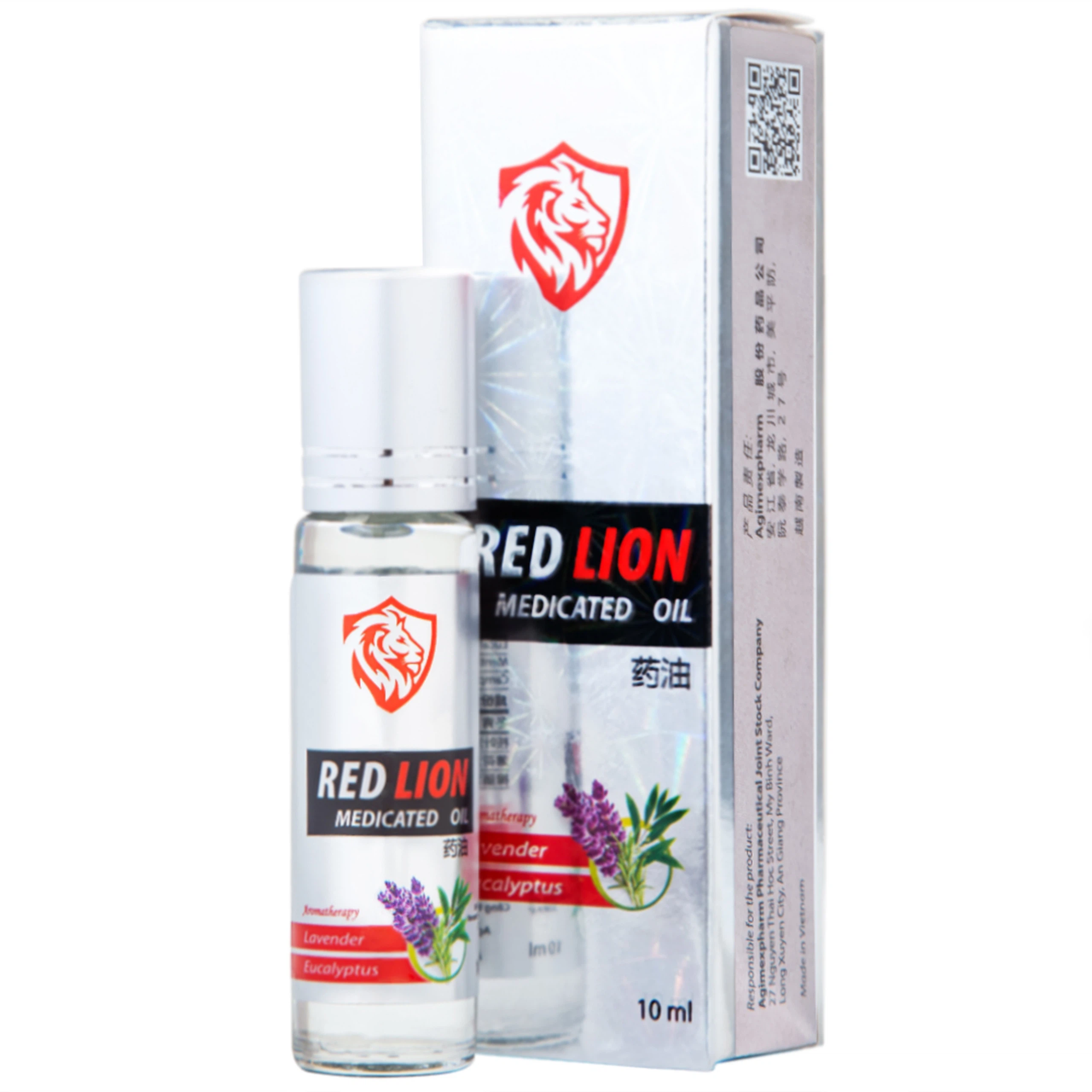 Dầu gió lăn Red Lion Medicated Oil White Agimexpharm ấm da vùng xoa, sử dụng massage hỗ trợ thư giãn (10ml)