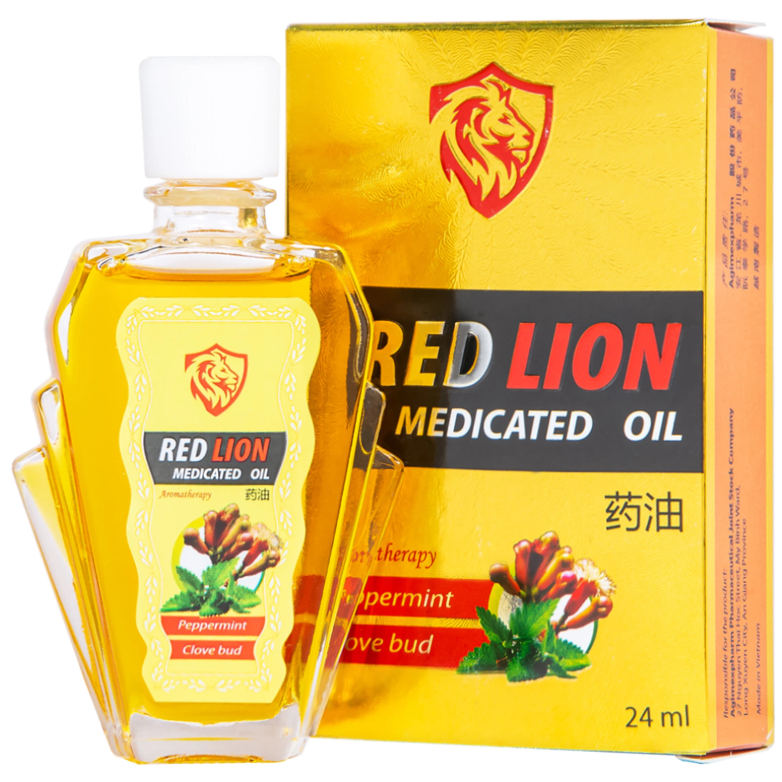 Dầu gió lăn Red Lion Medicated Oil Yellow Agimexpharm ấm da vùng xoa, sử dụng massage hỗ trợ thư giãn (24ml)